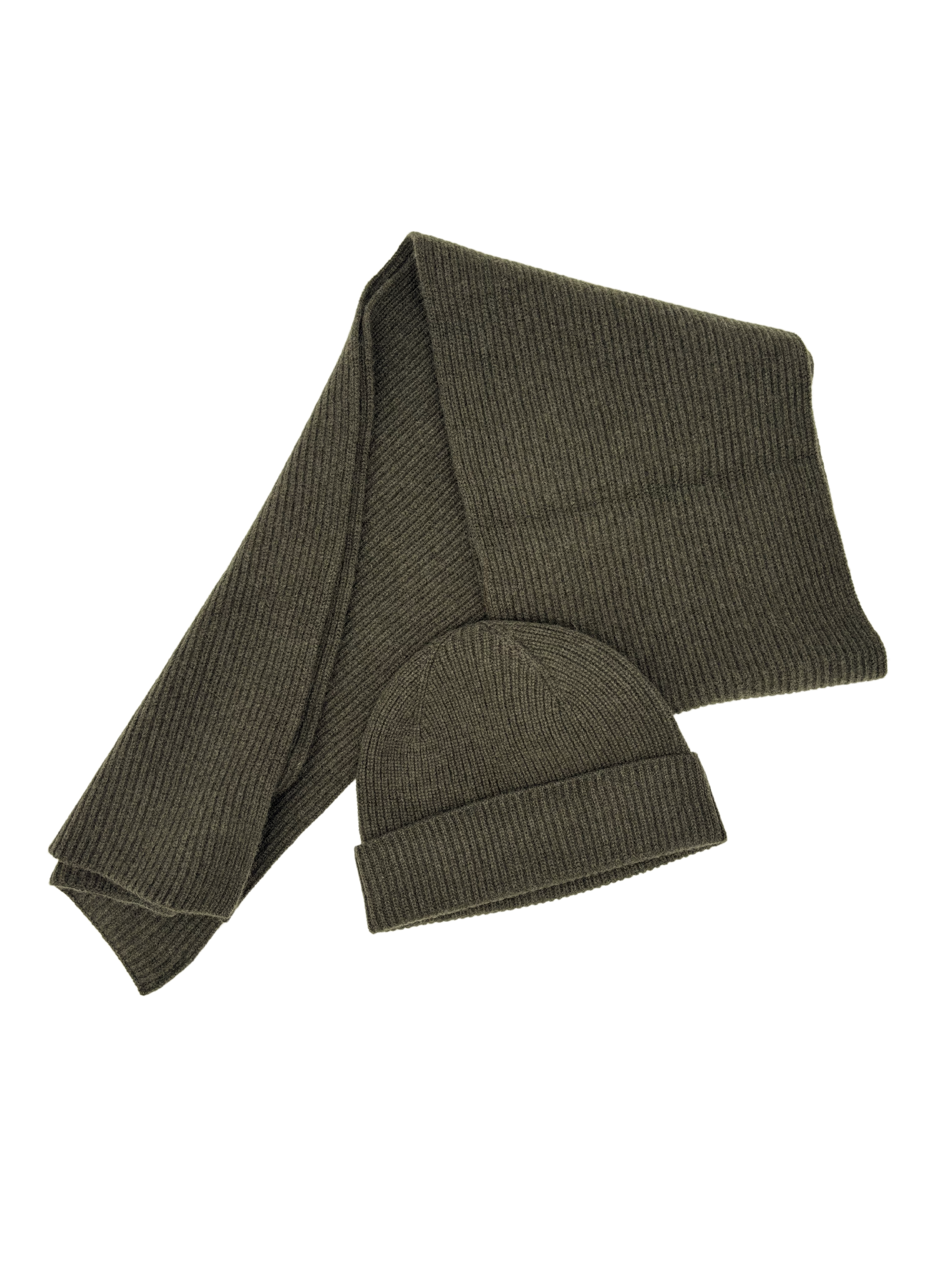Beanie & Schal cashmere grün