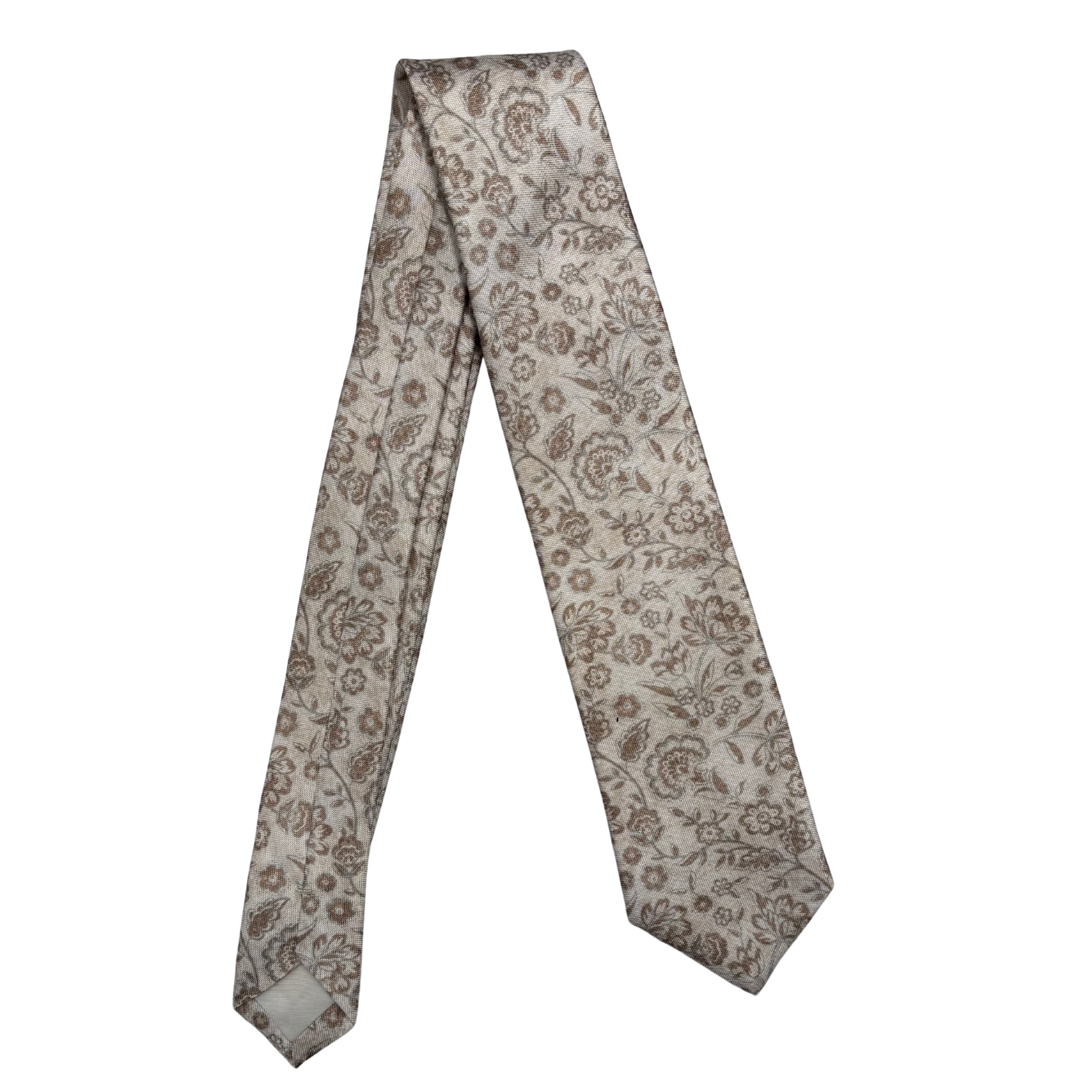 Seidenkrawatte Beige mit floralem Jacquard by Paolo Albizzati