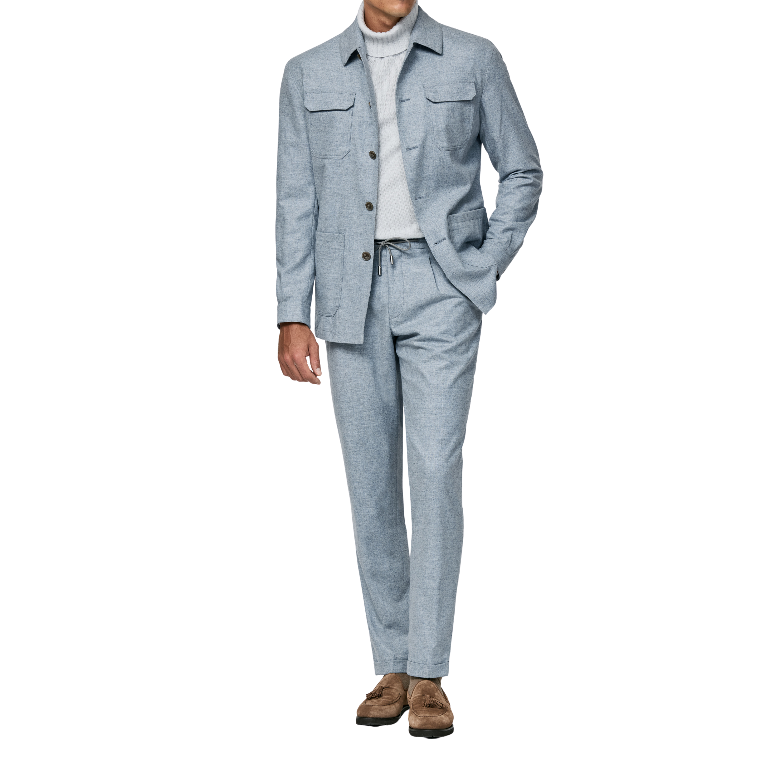 Eisblau-Grauer Shirt-Jacket Anzug mit Tunnelzughose