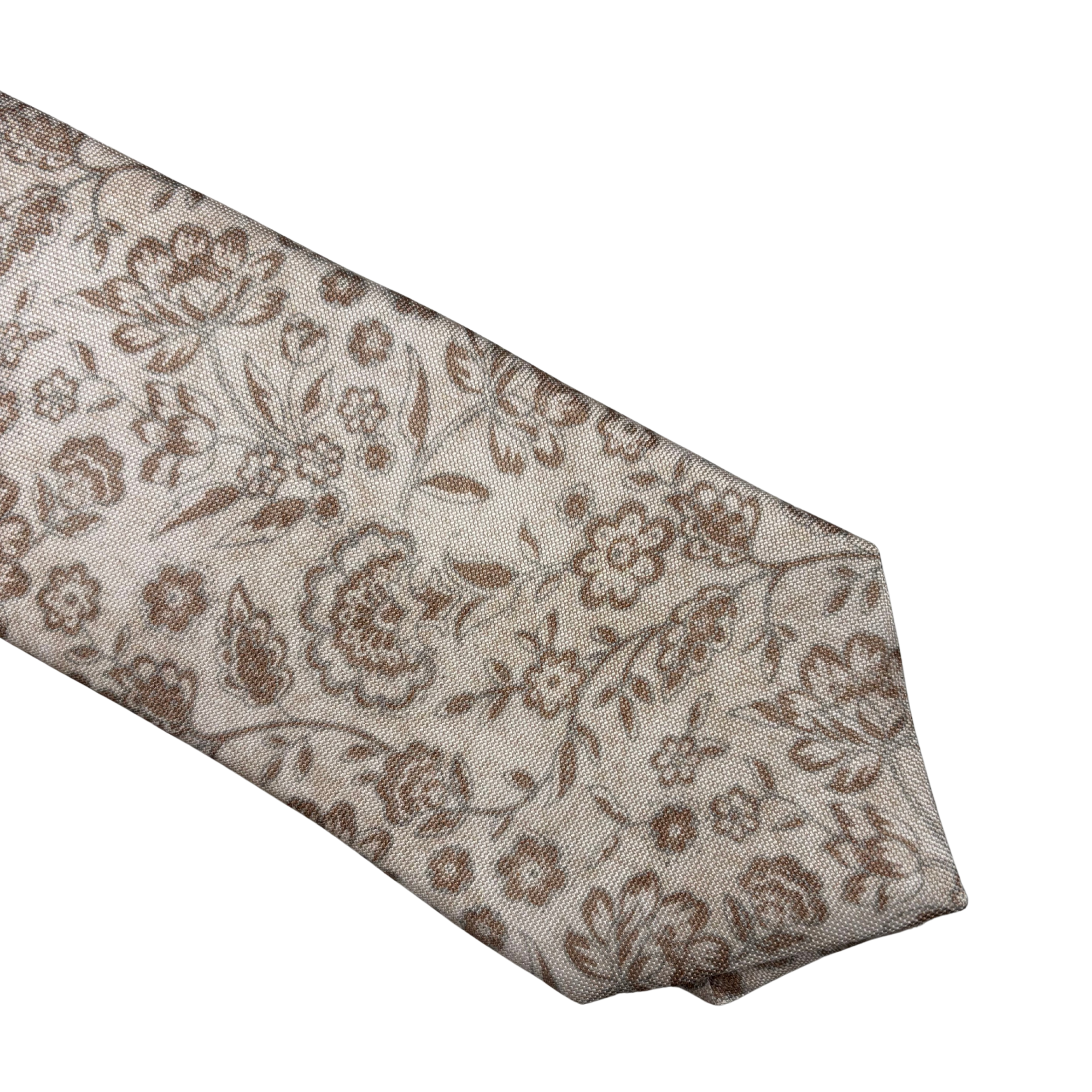 Seidenkrawatte Beige mit floralem Jacquard by Paolo Albizzati