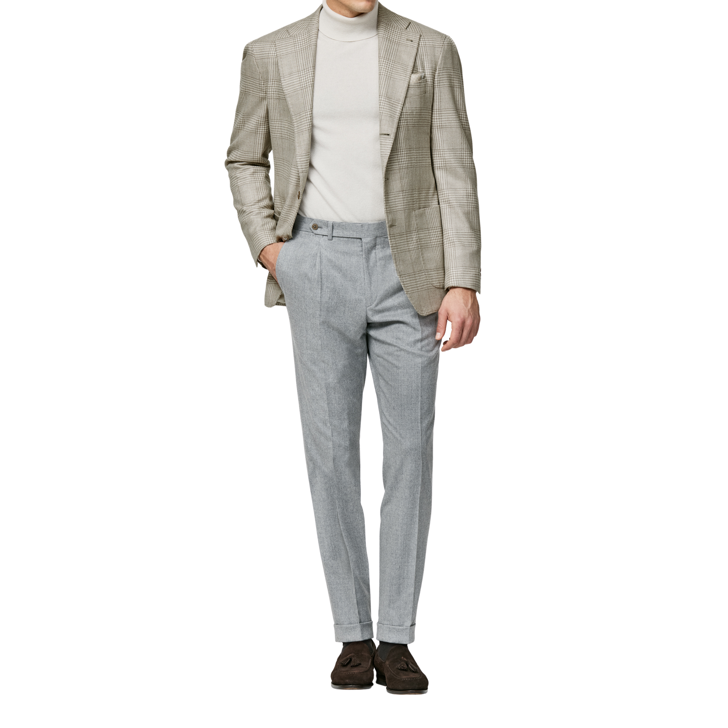 Elfenbein-Taupefarbenes Sakko mit Woll Glencheck