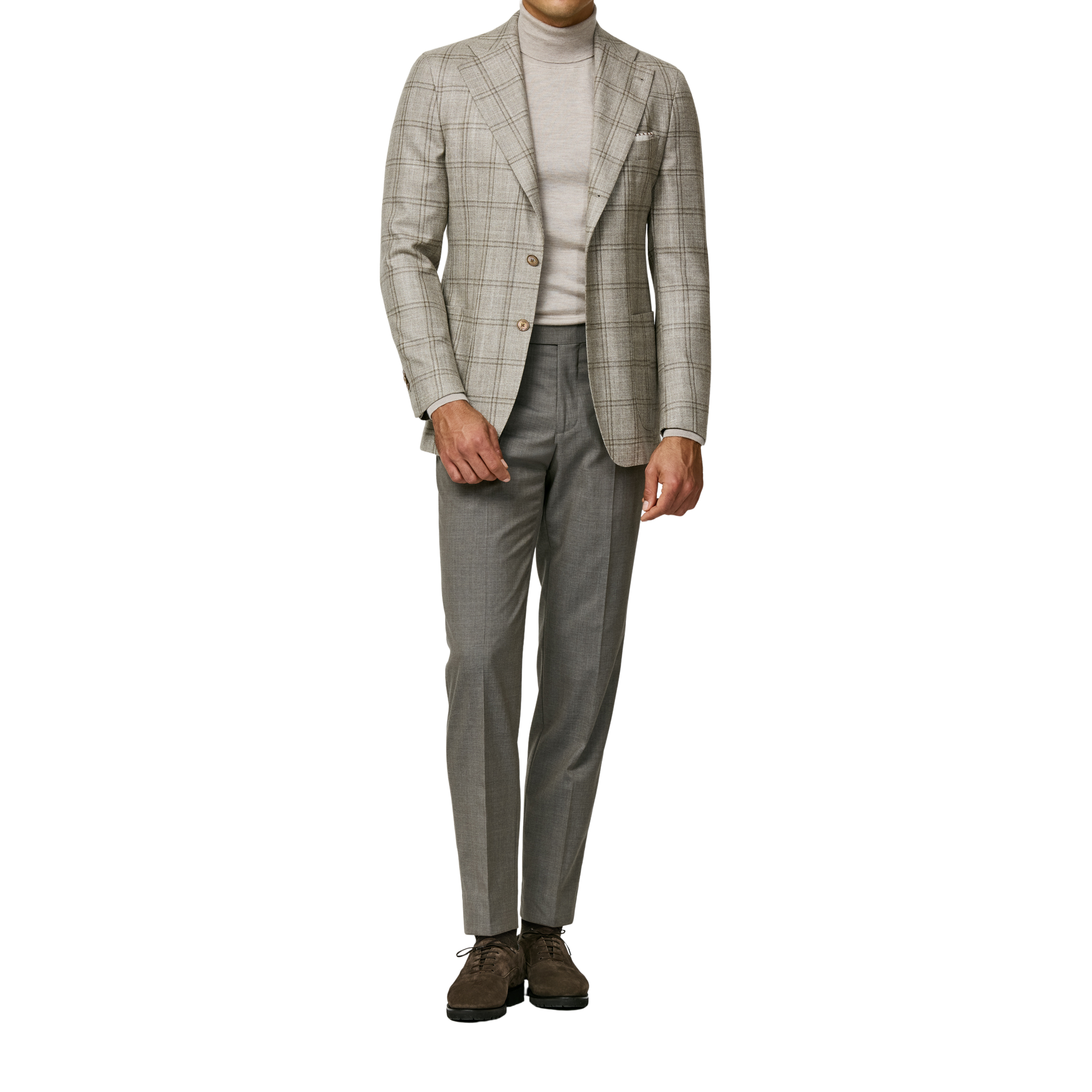 Hellbeiges Sakko mit Taupefarbenen Doppeltem Windowpane
