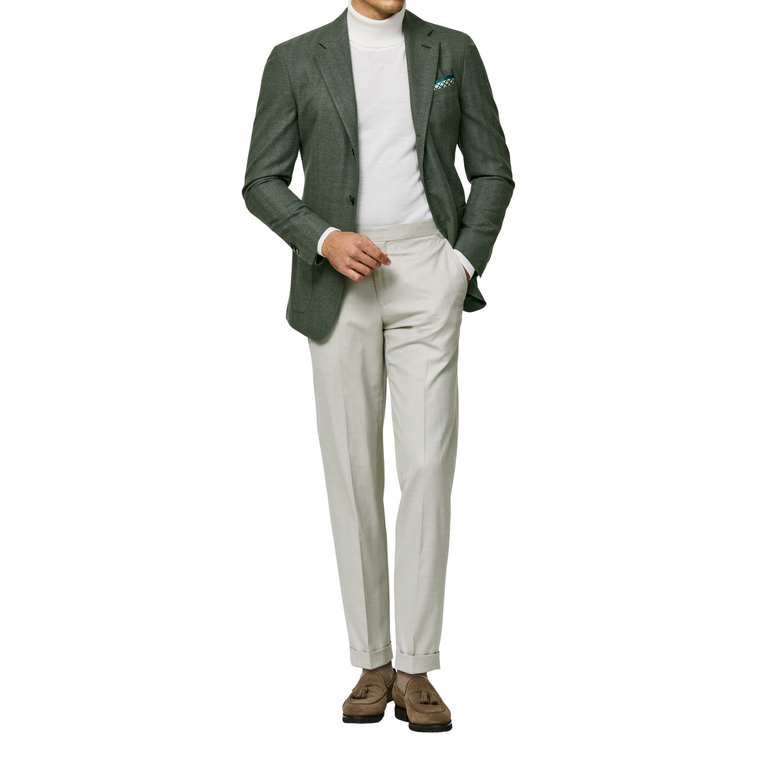 Salbeigrünes Sakko mit Fischgrätenmuster