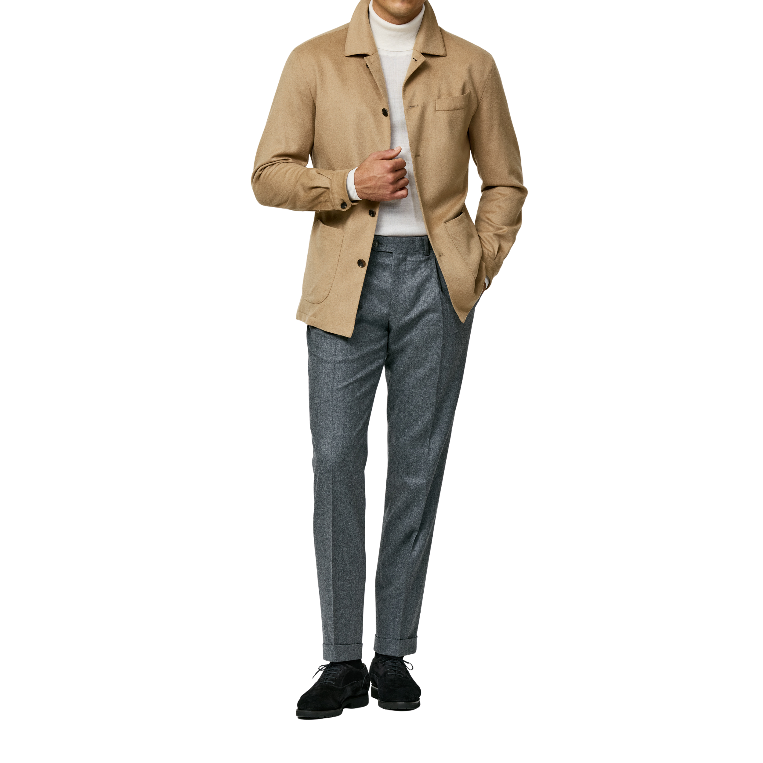 Karamellfarbene Shirtjacket aus gebürsteter Yakwolle