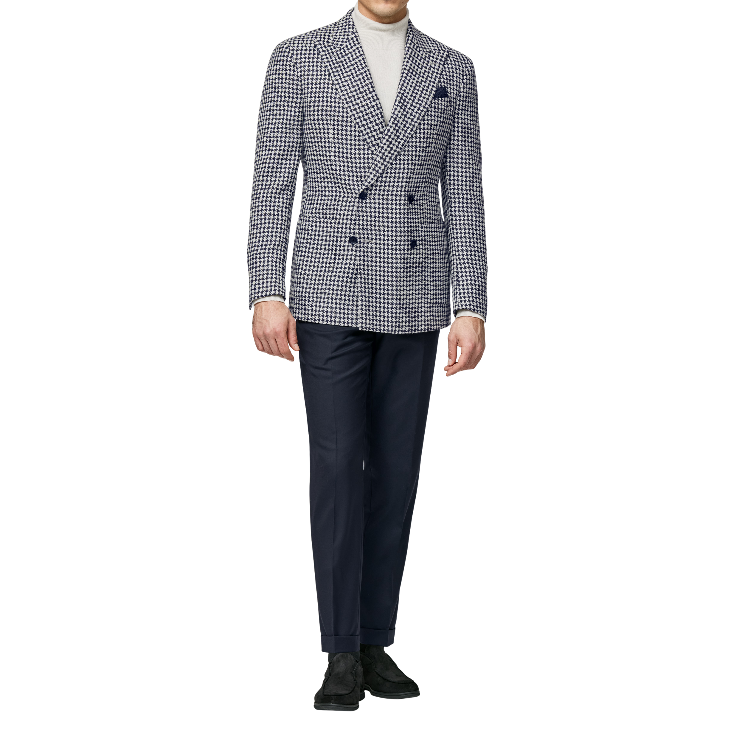 weißes Doppelreihiges Sakko mit Hahnentritt