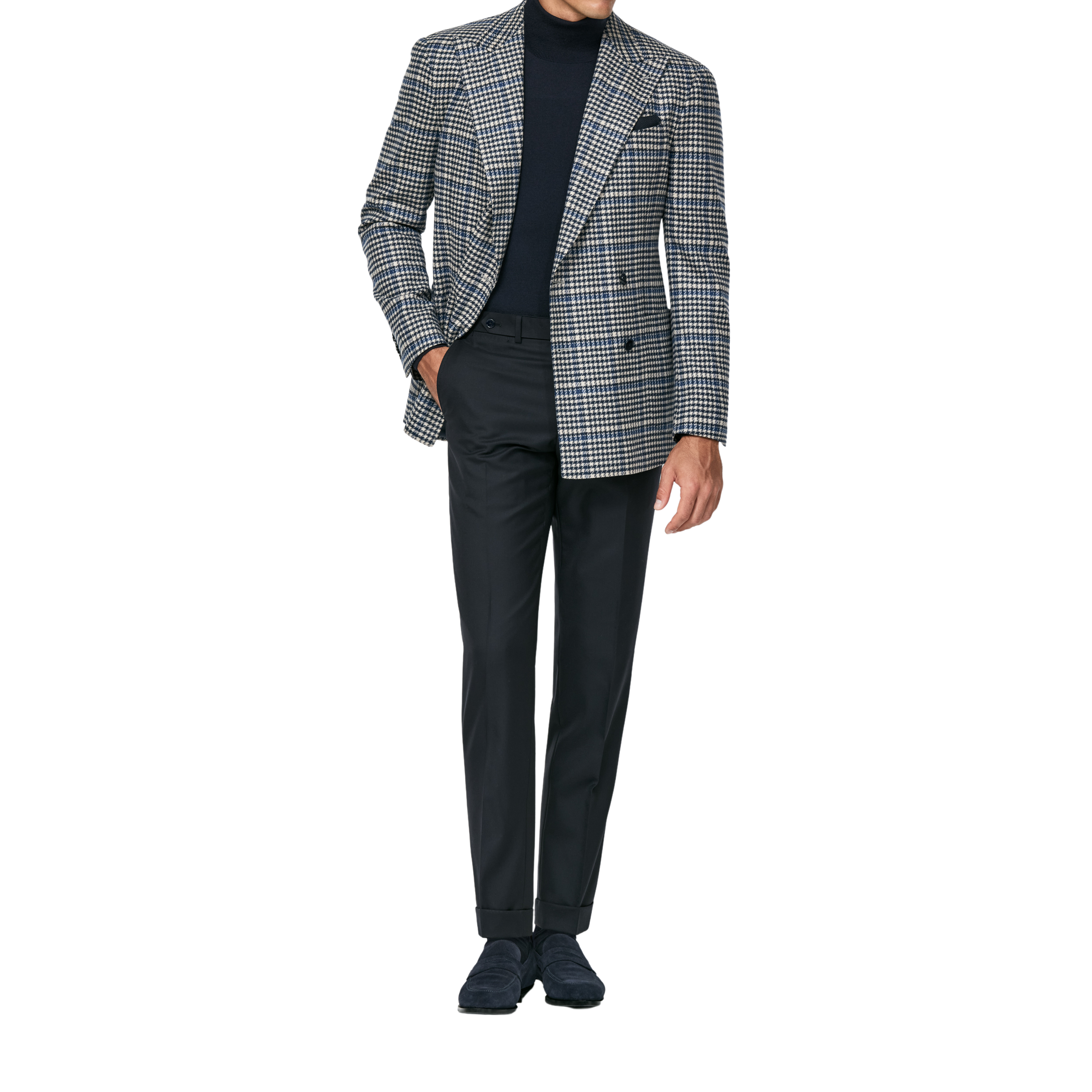 heller Doppelreiher mit Navyfarbenen Hahnentritt und Windowpane