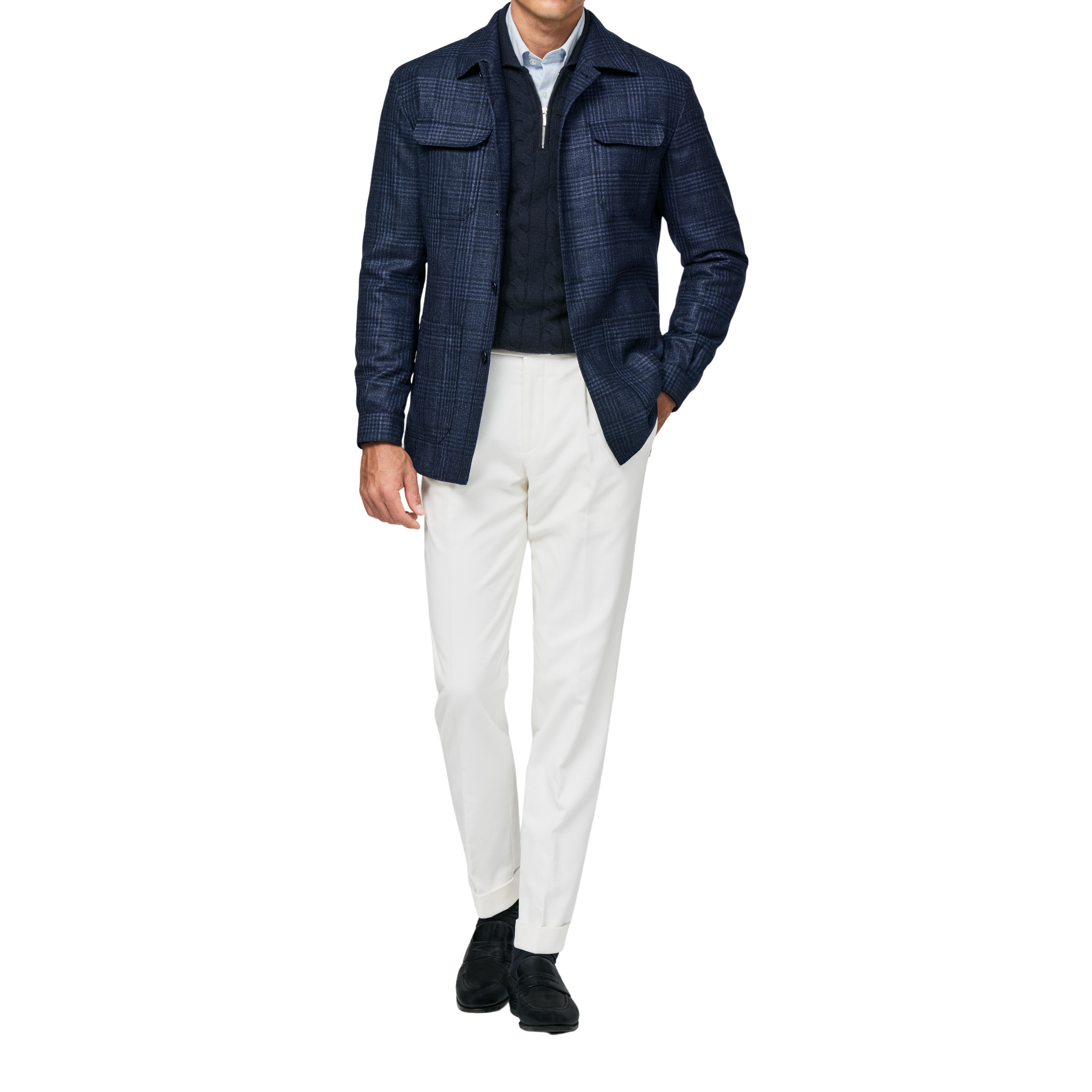 Dunkelblaues Shirtjacket mit mitternachtsblauem Glencheck