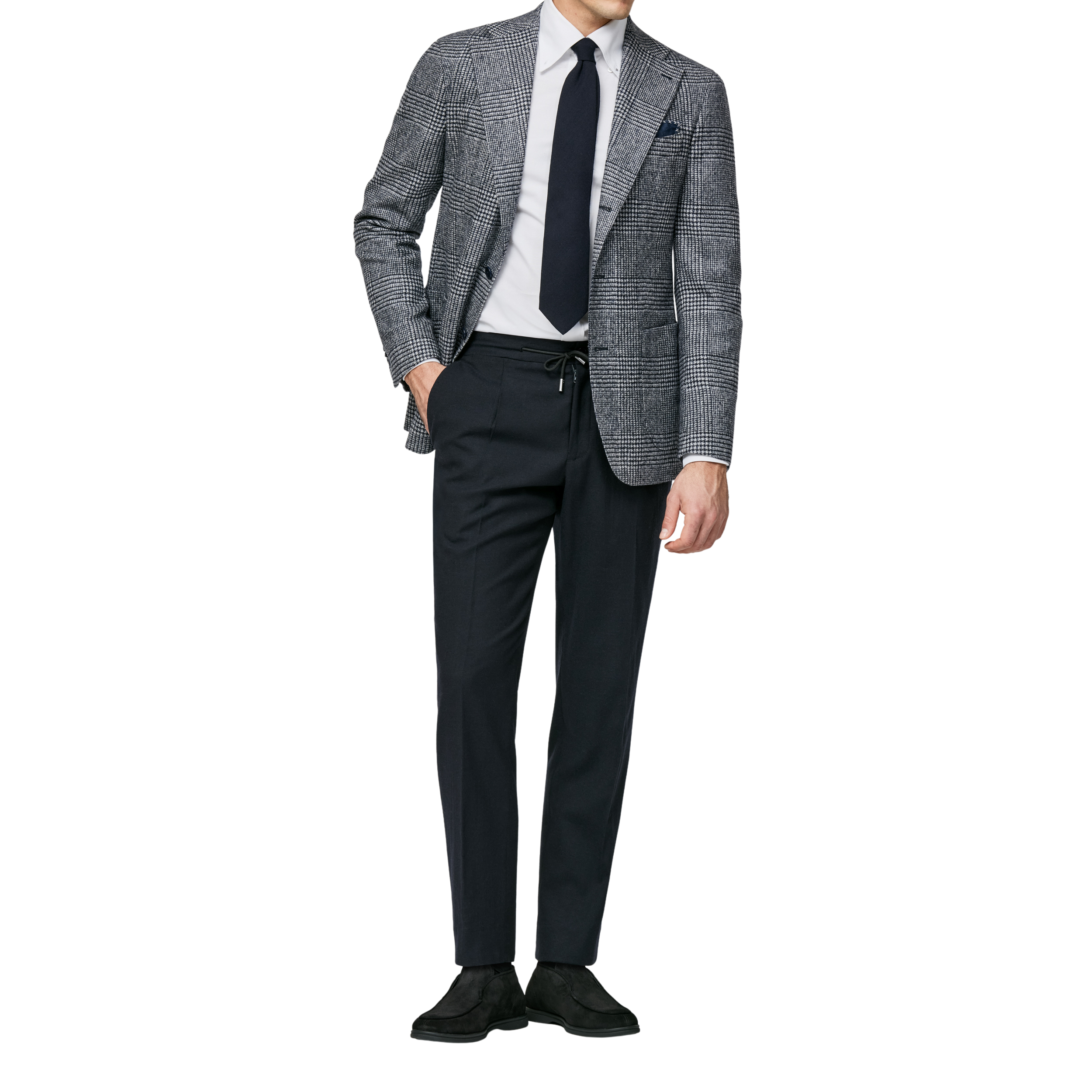 Hellgraues Sakko mit dunkelblauem Glencheck