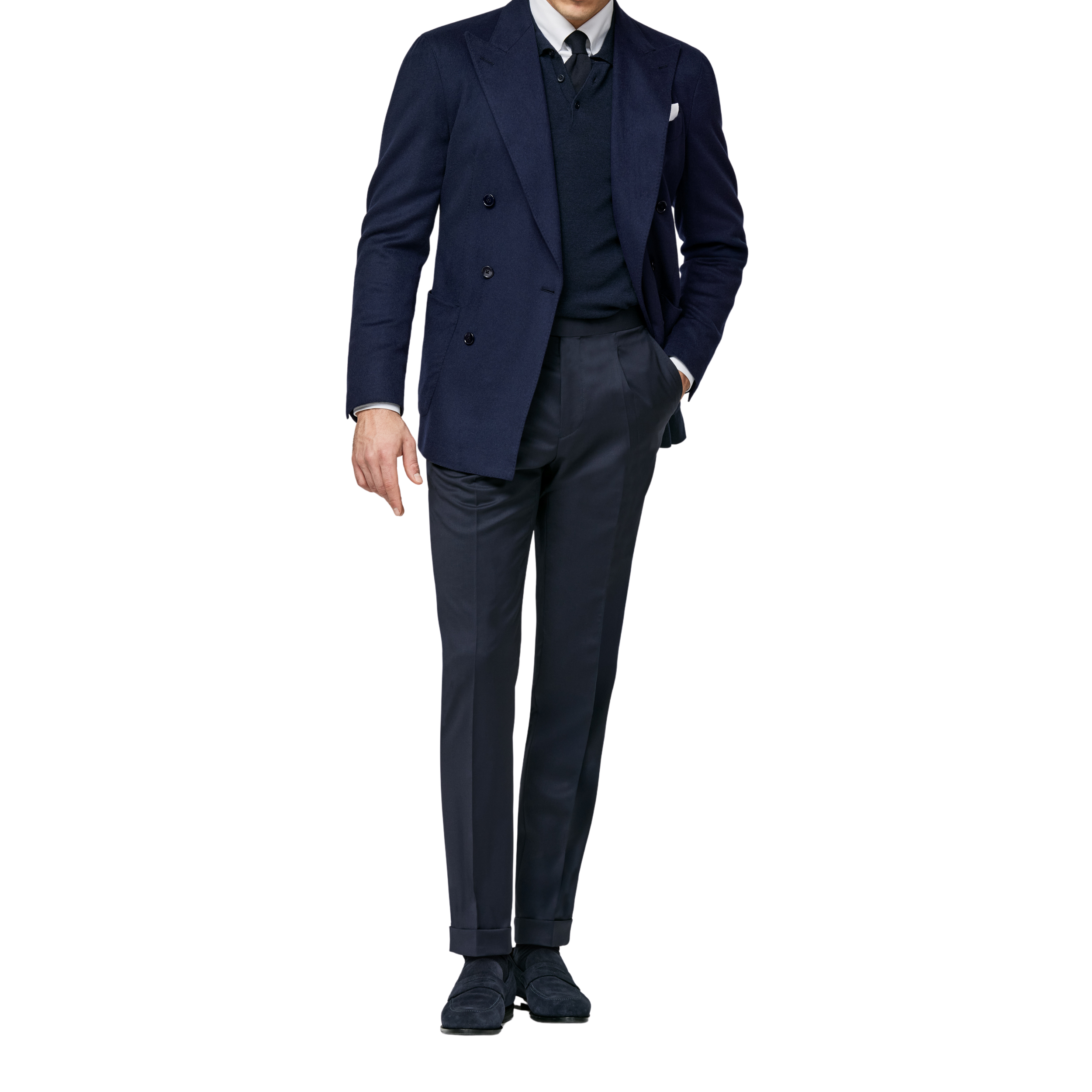 Mitternachtsblaues Doppelreihiges Sakko aus gebürsteter Yakwolle