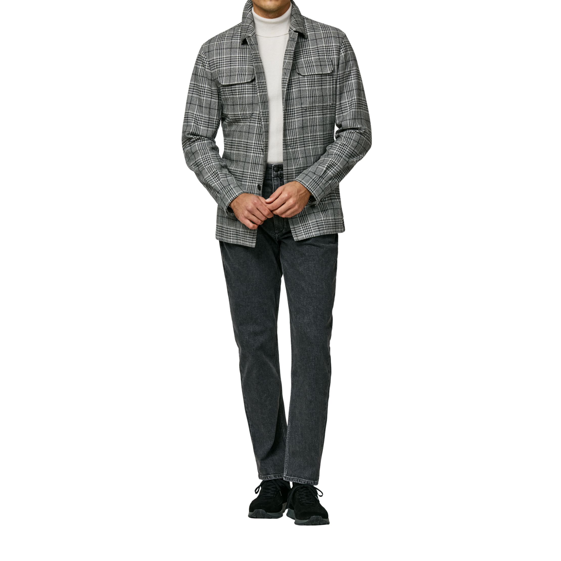 schwarz-weiße Shirtjacket mit Glencheck