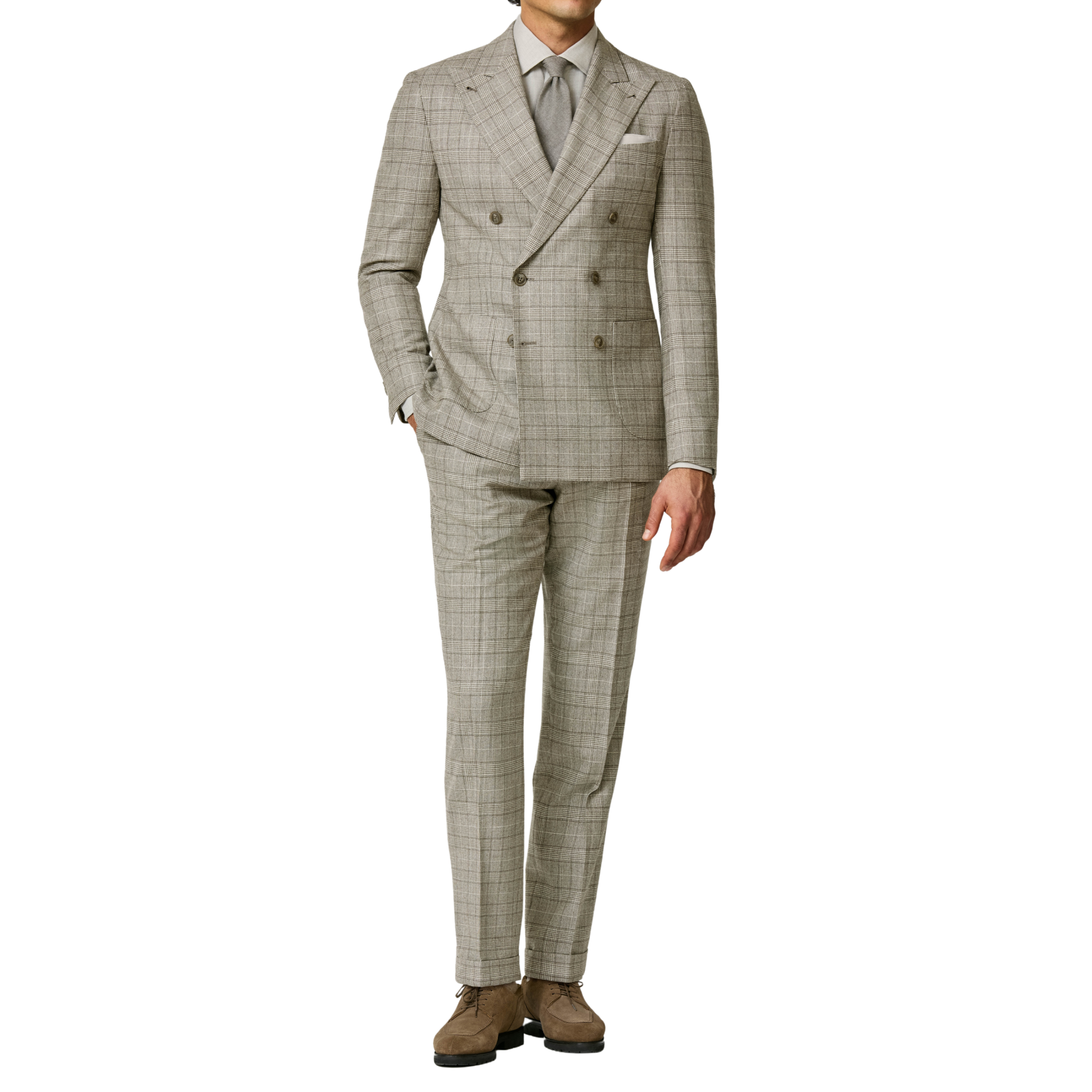 Anzug in ivory-taupe glencheck mit Stretch