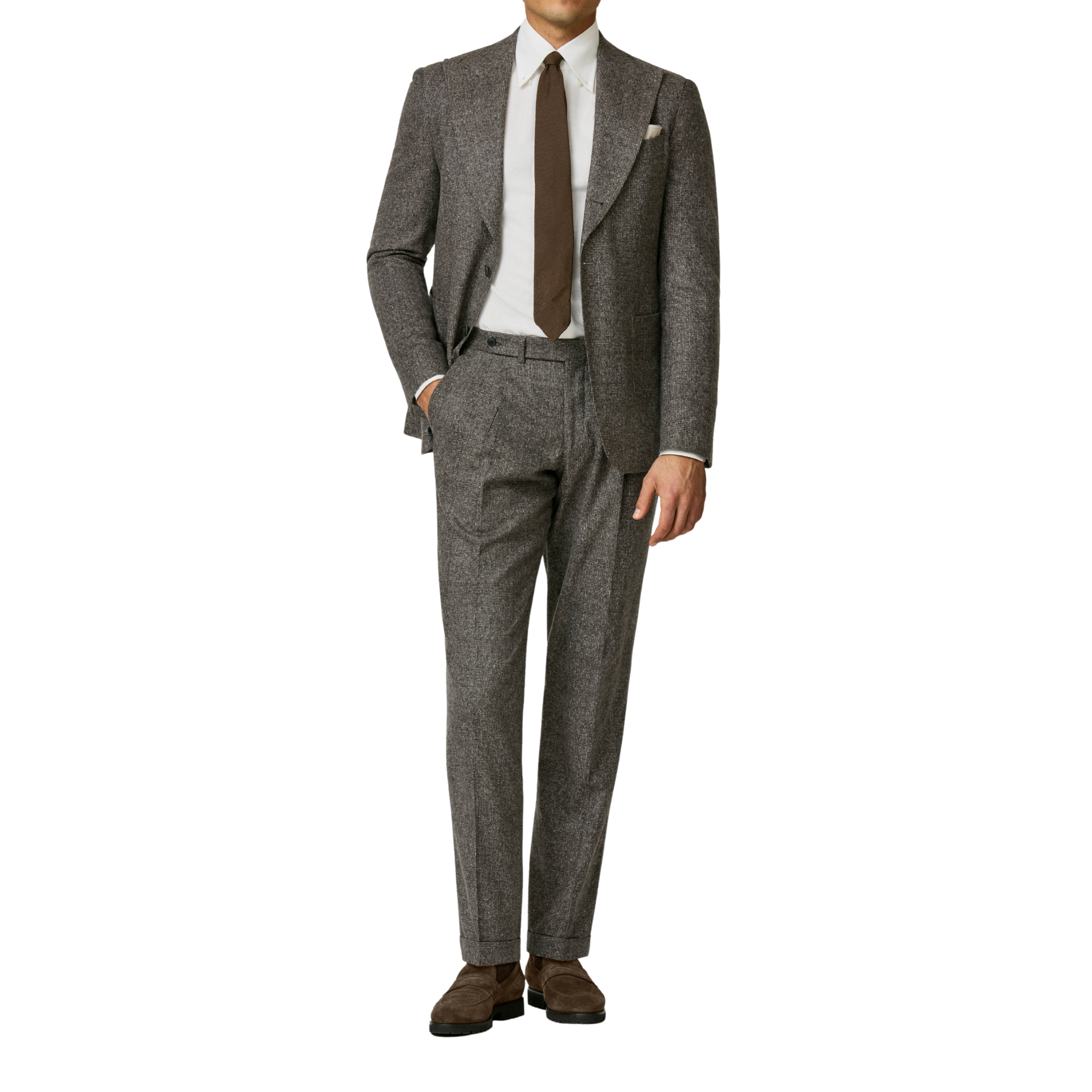 Anzug in Cedar Brown glencheck aus Seide-Wolle-Cashmere