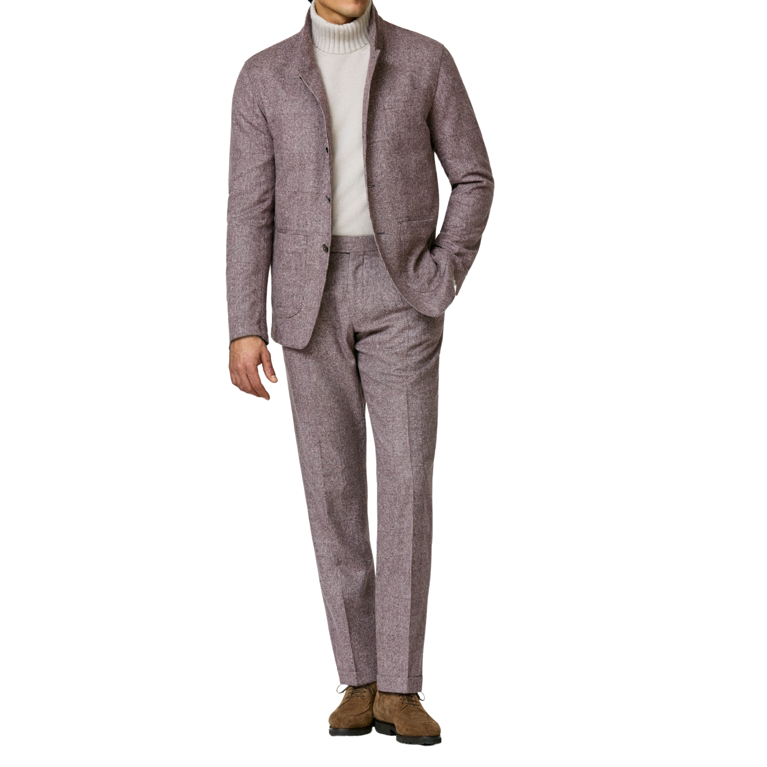 Anzug in dusty pink-d.brown mit glencheck aus Wolle-Seide-Kaschmir