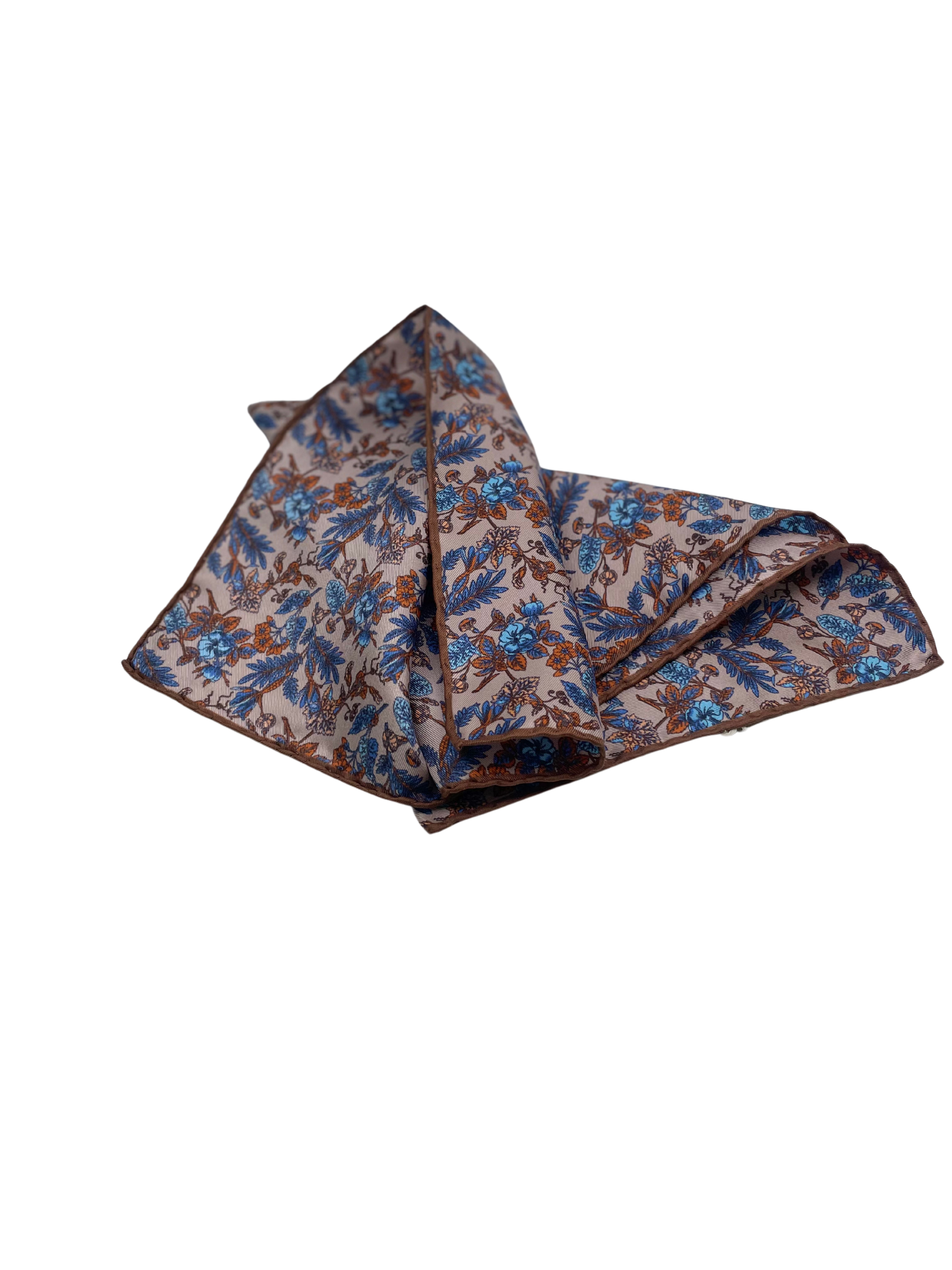 Einstecktuch Beige/Blau im Blumenmuster by Paolo Albizzati