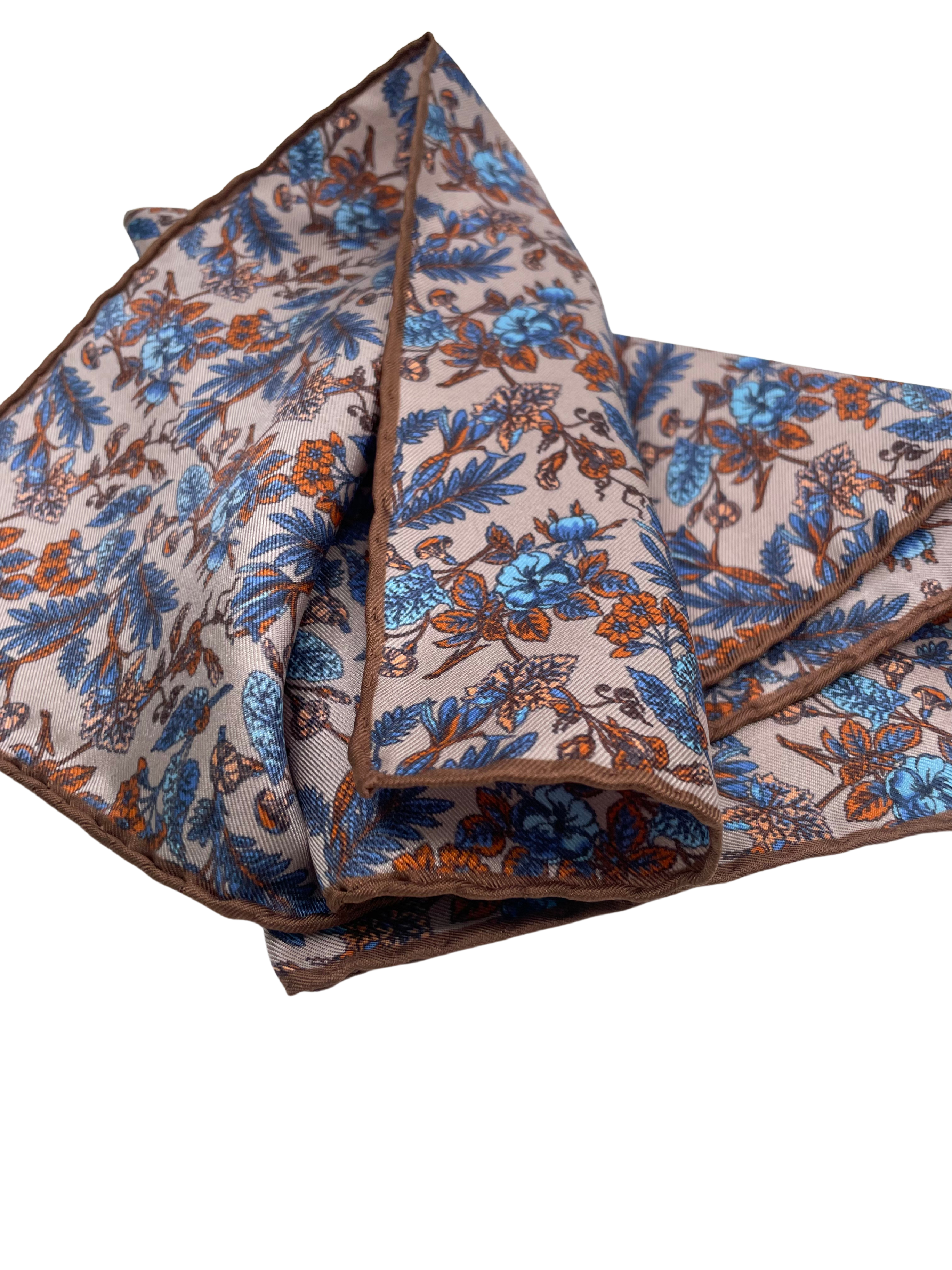 Einstecktuch Beige/Blau im Blumenmuster by Paolo Albizzati