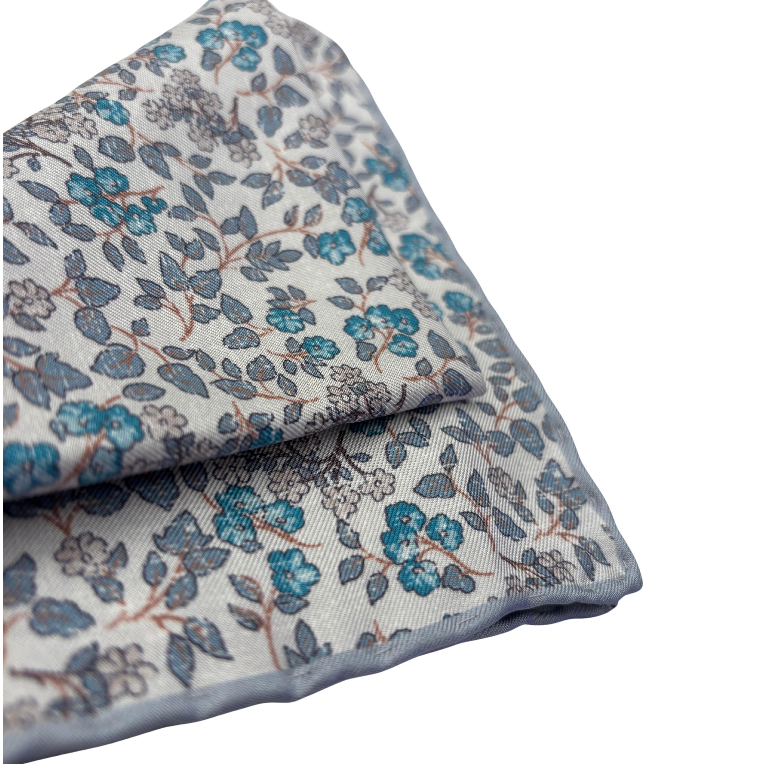 Einstecktuch in Creme mit blauen Blumenmuster