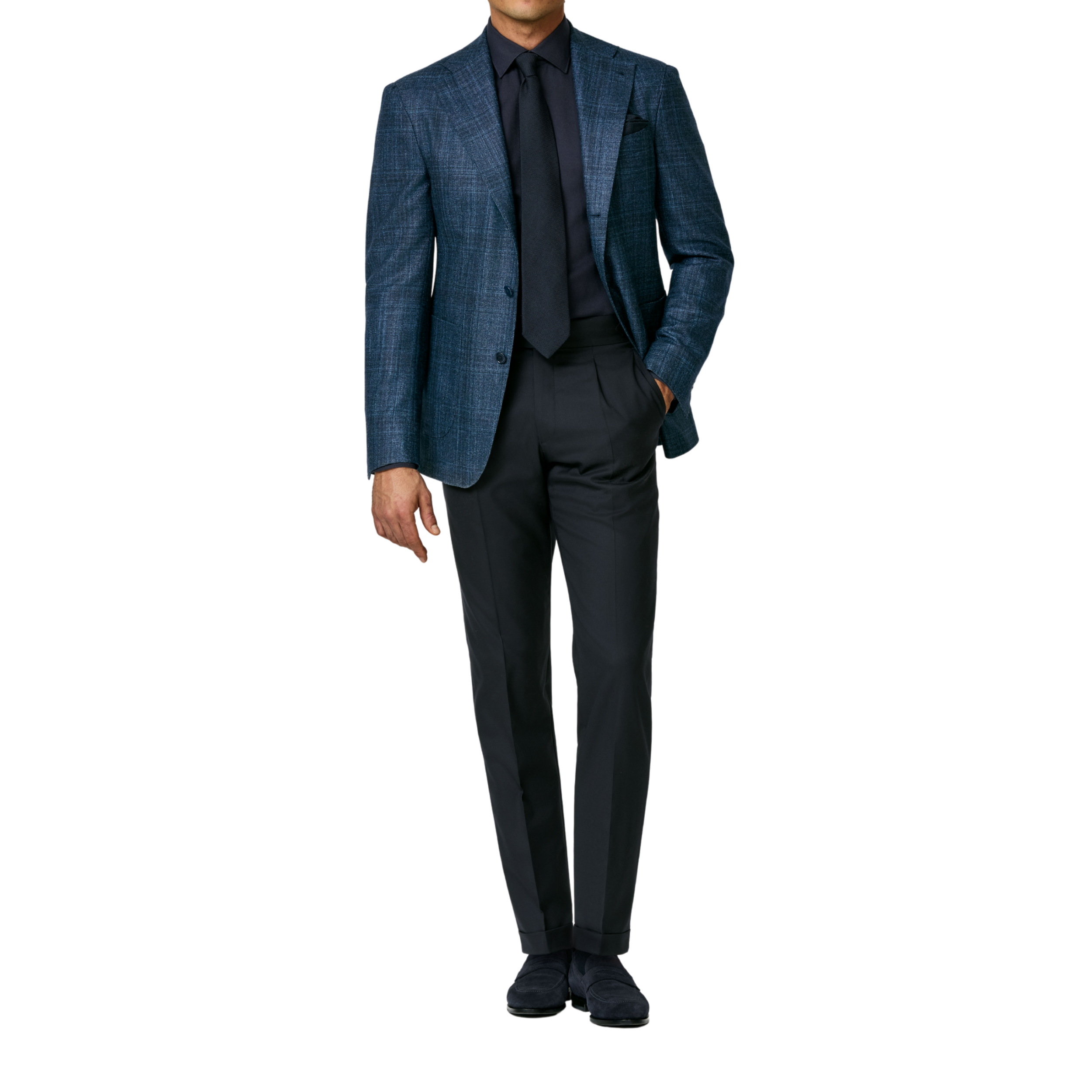 Sakko in Neapolitan Blue mit glencheck aus Wolle-Seide-Kaschmir