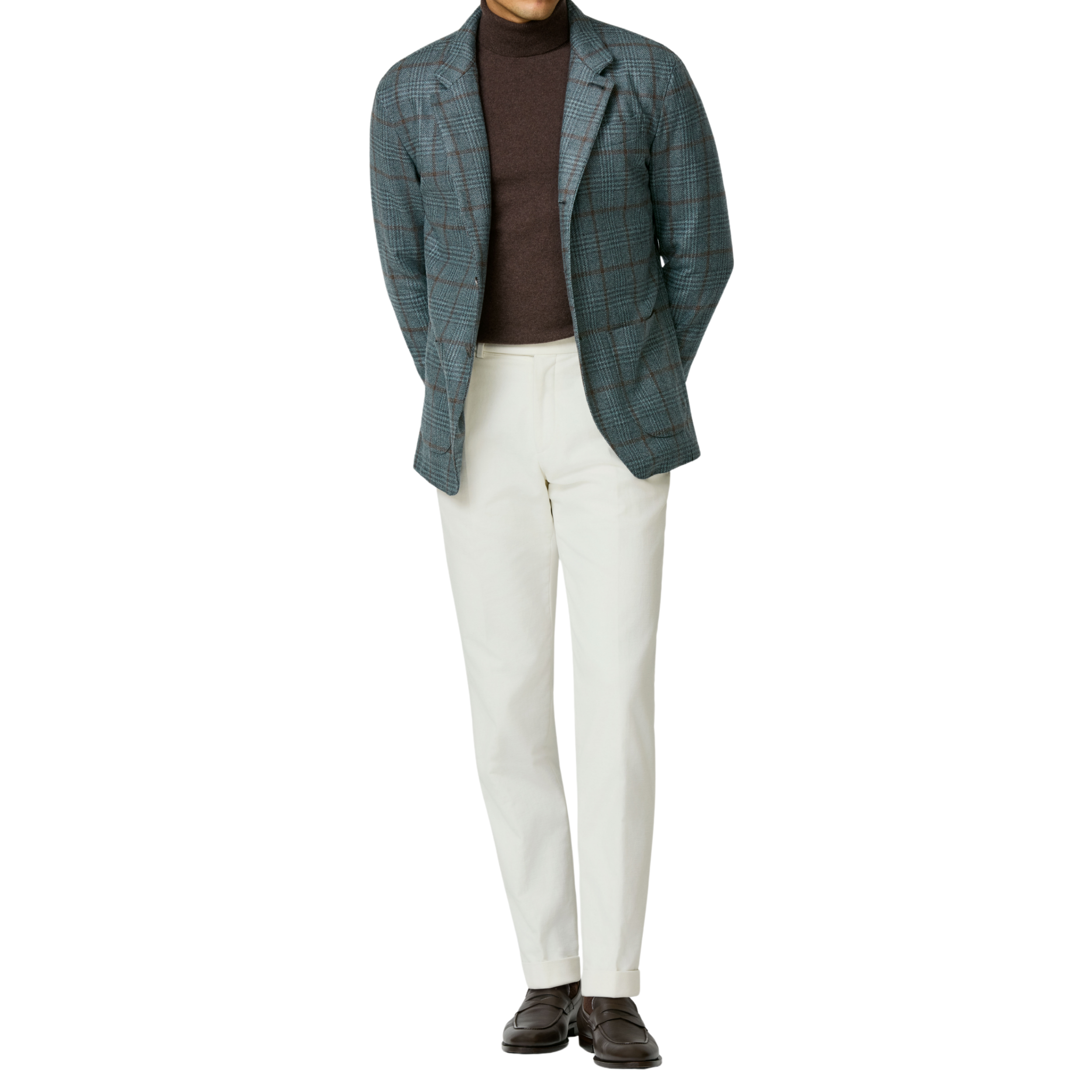 Sakko in I.teal-charcoal mit Glenchek aus Wolle-Seide