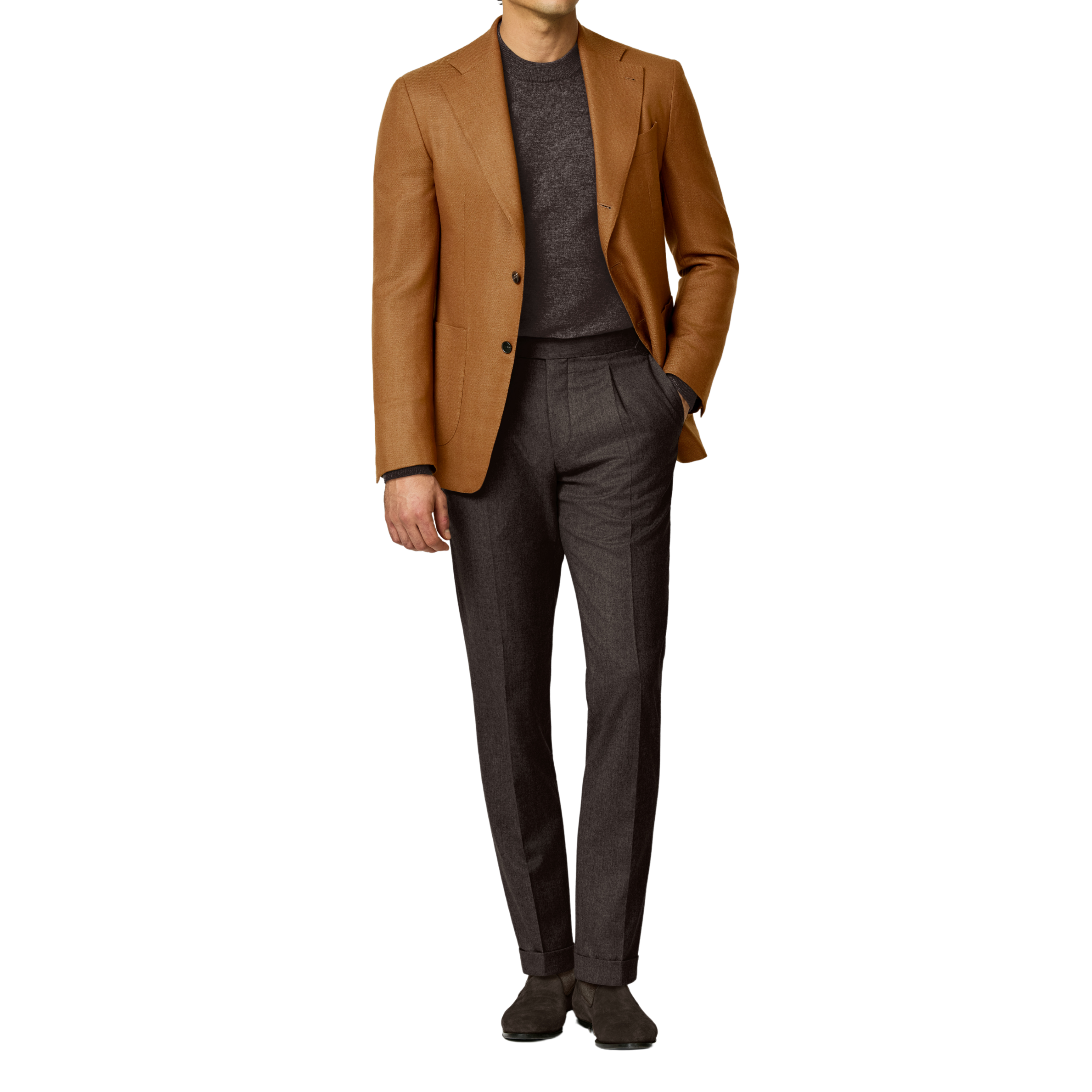 Sakko in Cognac aus Wolle-Seide mit Stretch