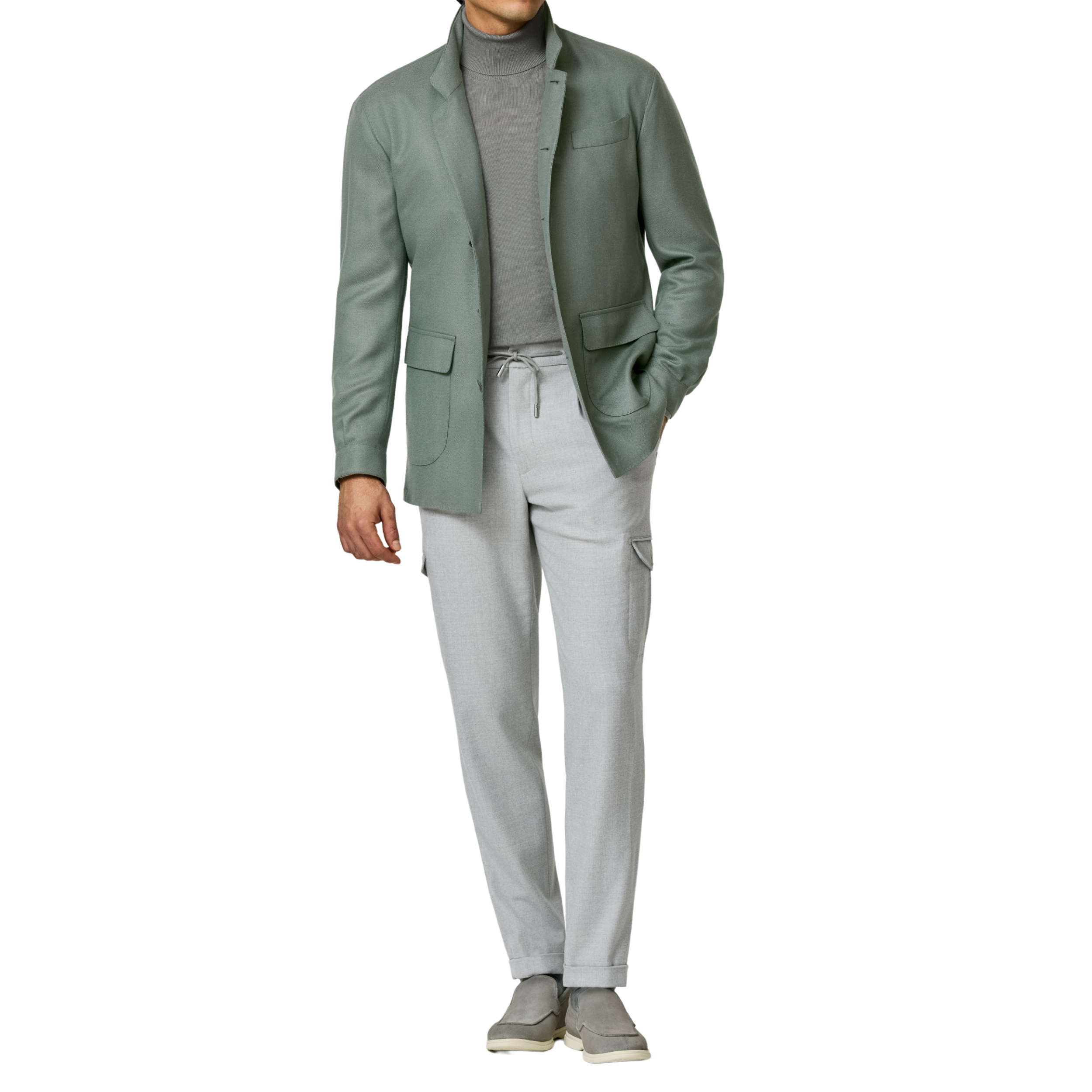 Shirtjacket in dunklen Salbeigrün aus Wolle-Seide Natural Stretch