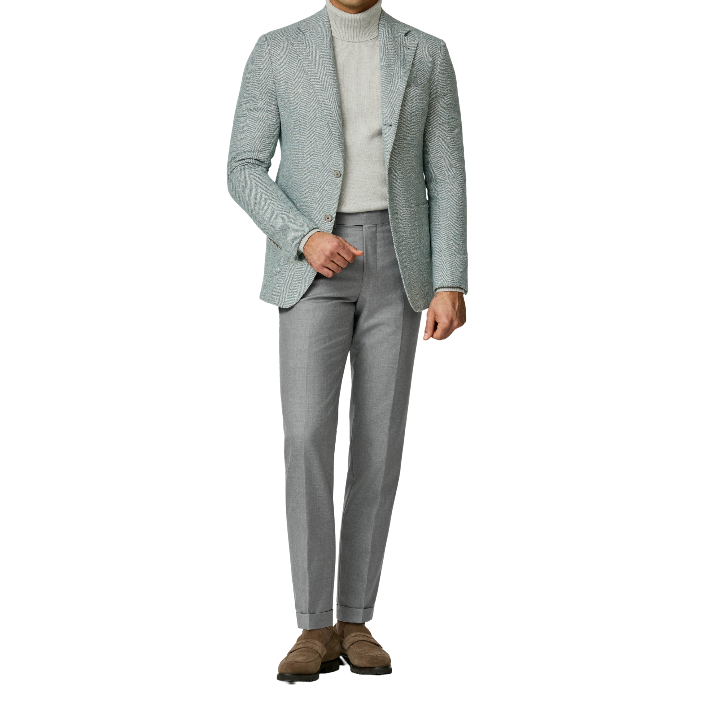 Sakko in einem Mint Grün herringbone aus Alpakawolle-Baumwolle 