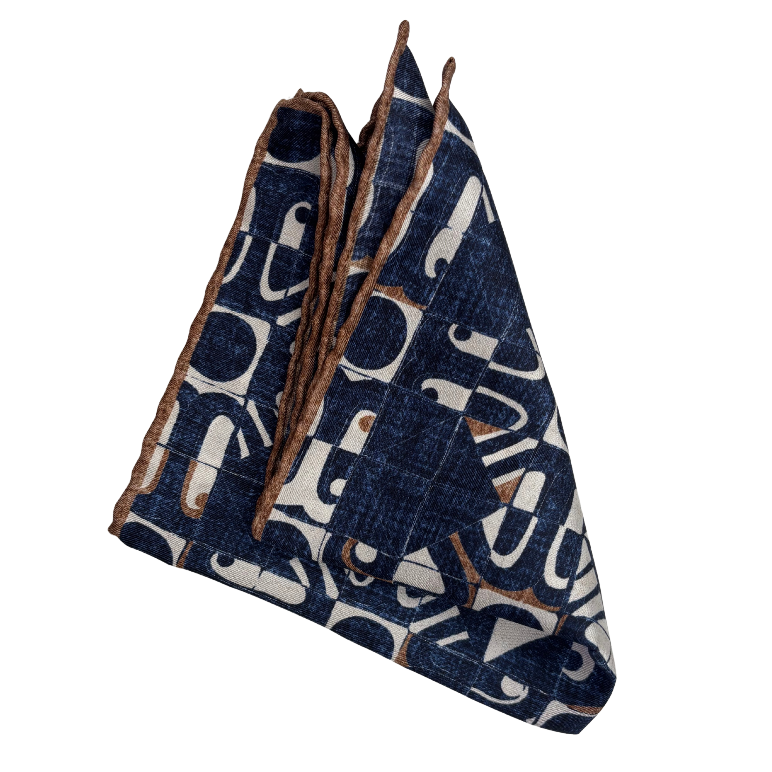 Einstecktuch in Marineblau, Creme & Braun mit Muster