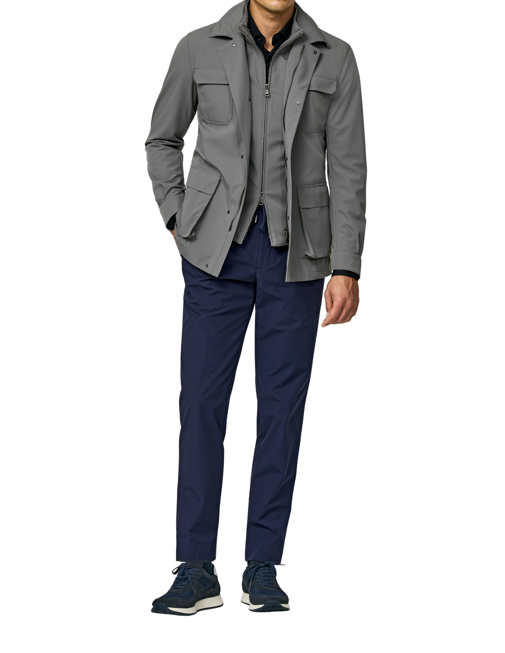 Look: Grau trifft Blau