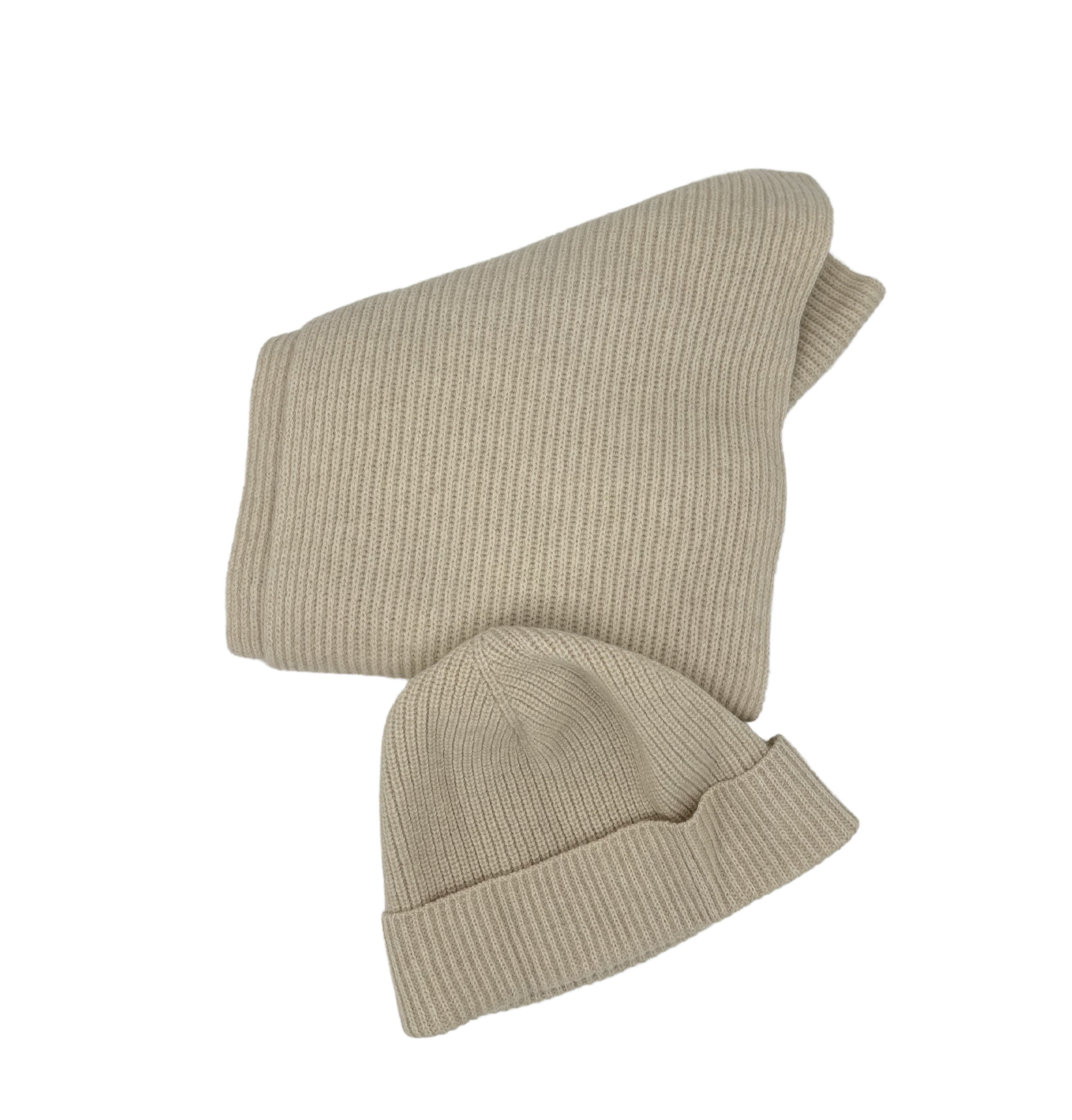 Beanie & Schal Wolle / Cashmere creme