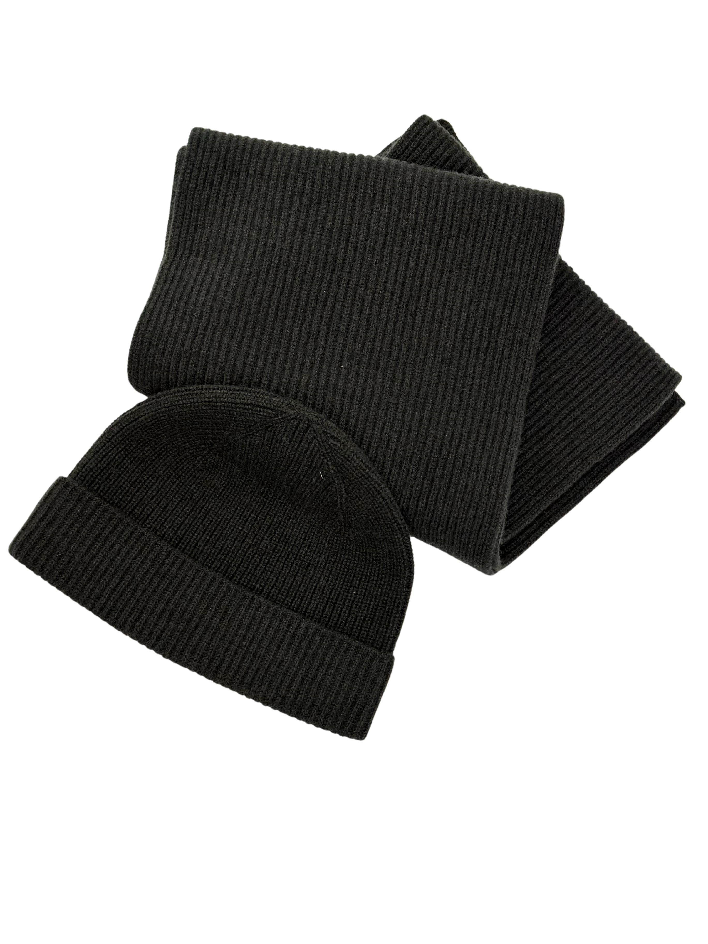 Beanie & Schal Wolle / Cashmere schwarz