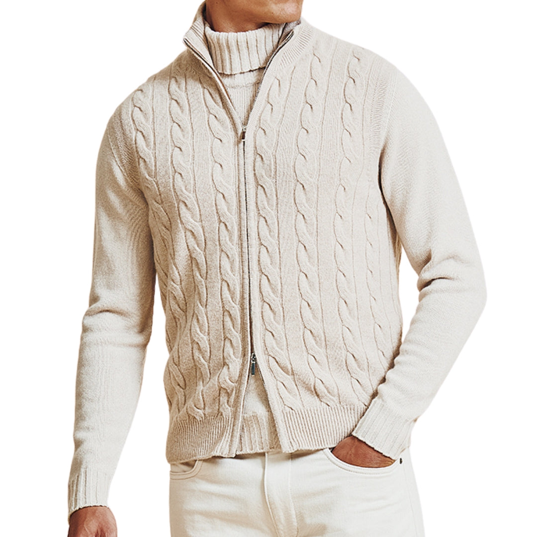 Zopf Strickjacke mit hohem Kragen aus Cashmere