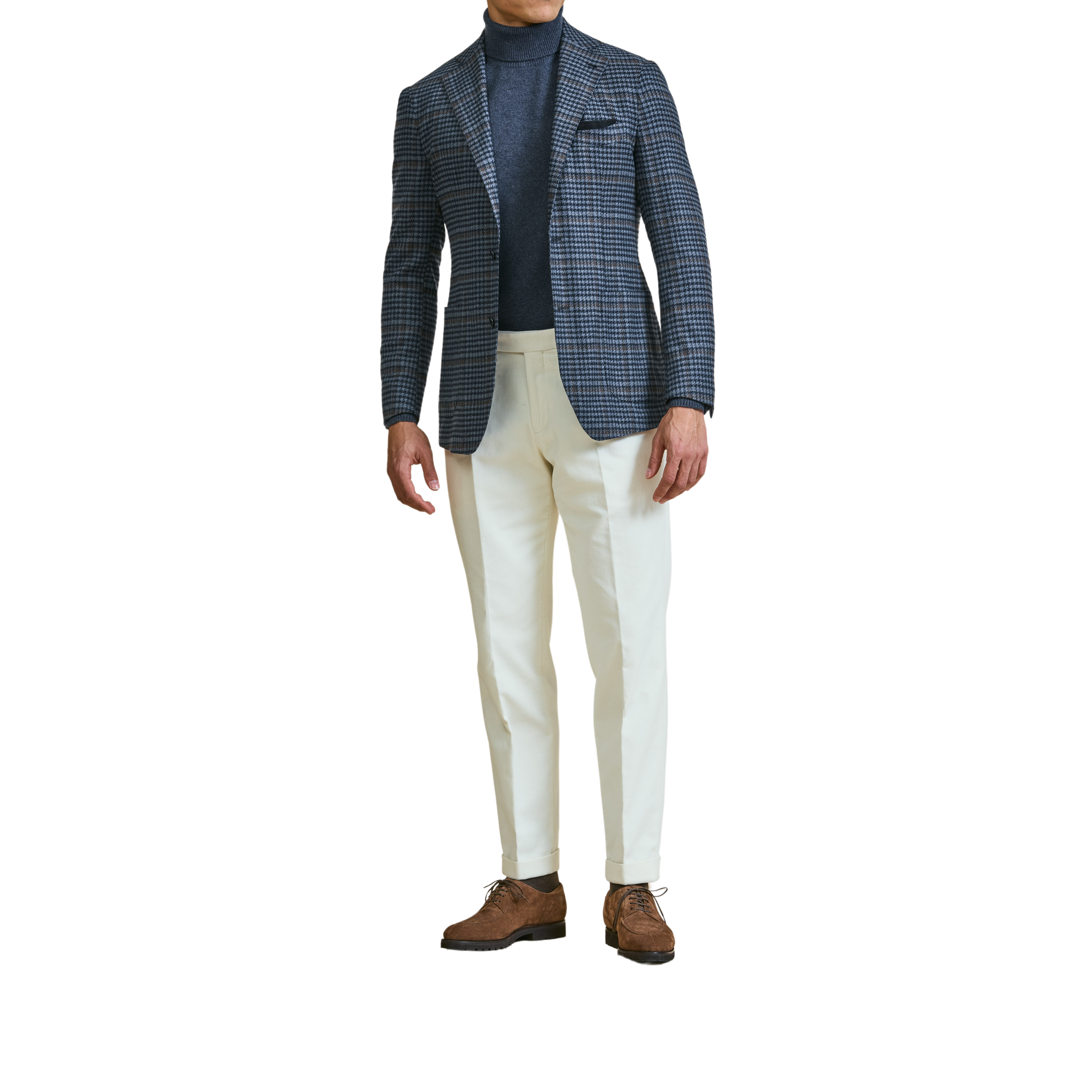 Sakko aus Wolle & Kaschmir Hahnentritt blau/braun Loro Piana