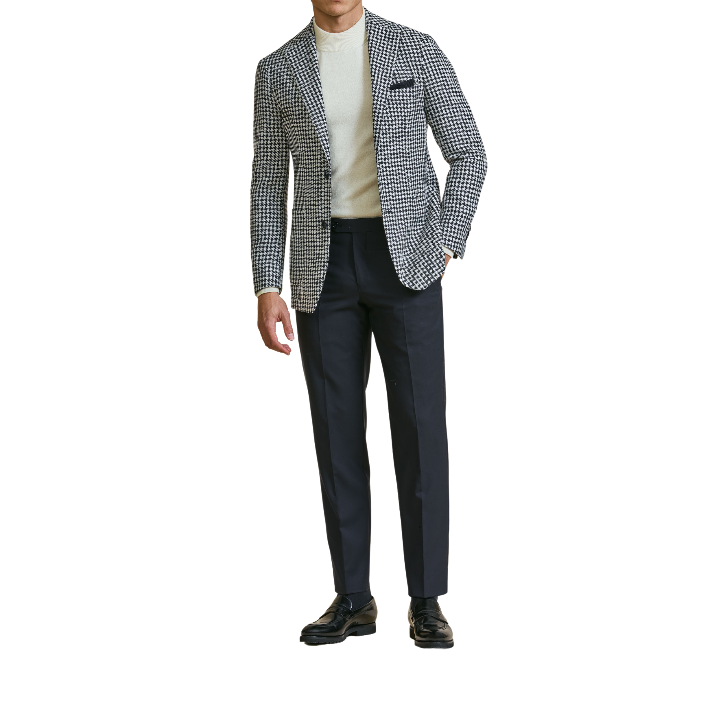 Sakko aus Wolle, Seide & Alpaka Hahnentritt blau/weiß