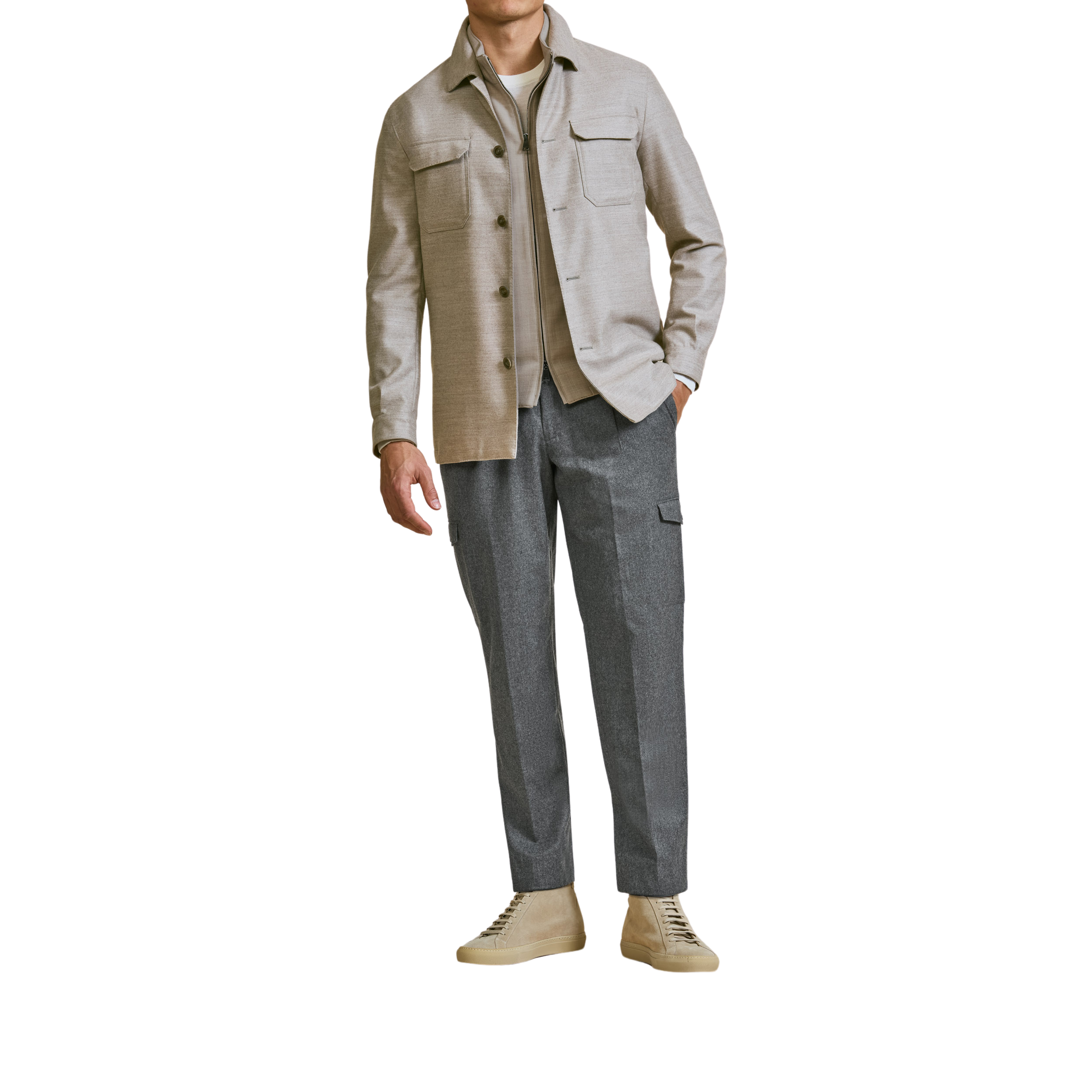 Shirt Jacket aus Wolle Flanell in sand von Loro Piana