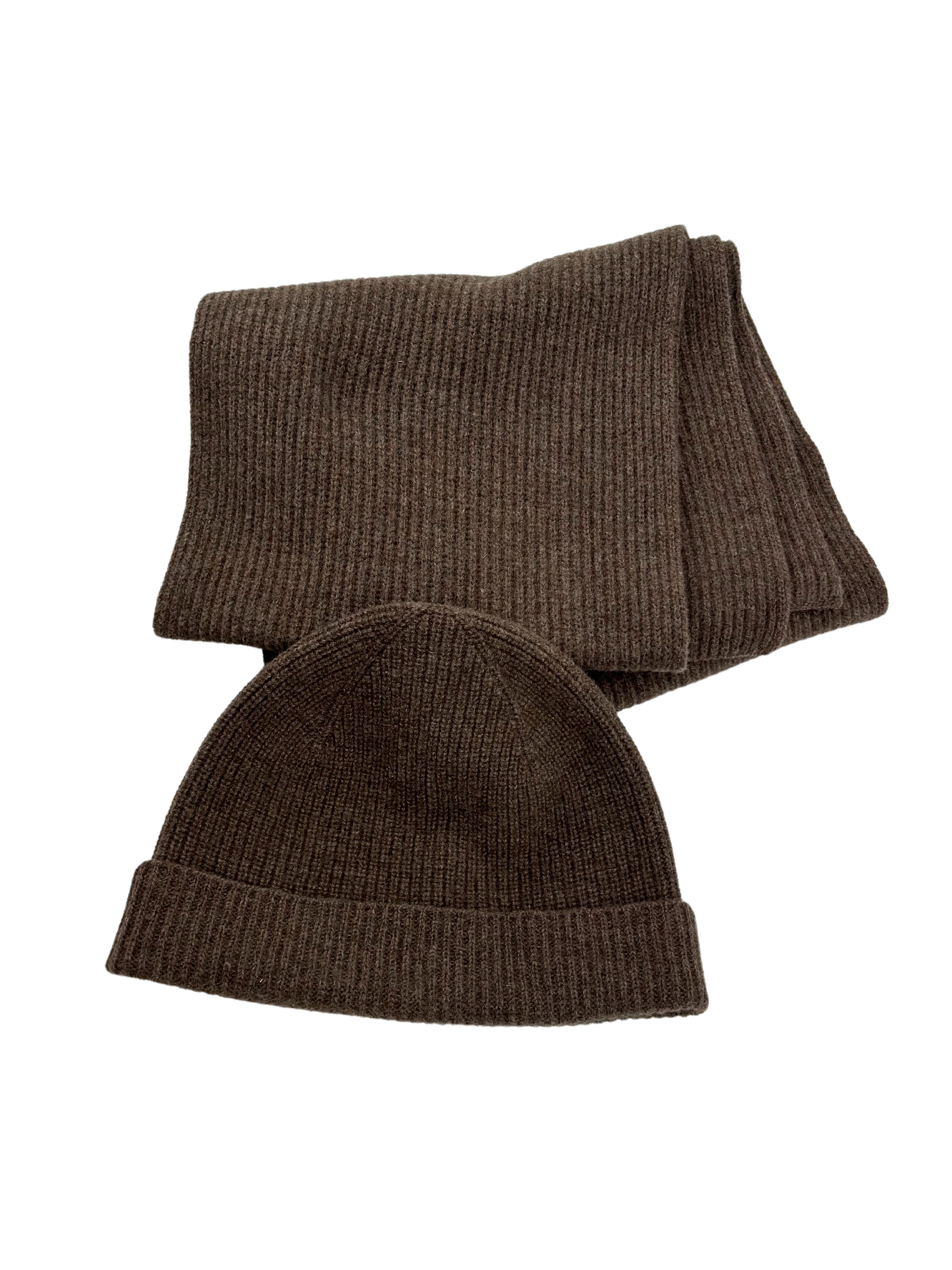 Beanie & Schal Wolle / Cashmere braun