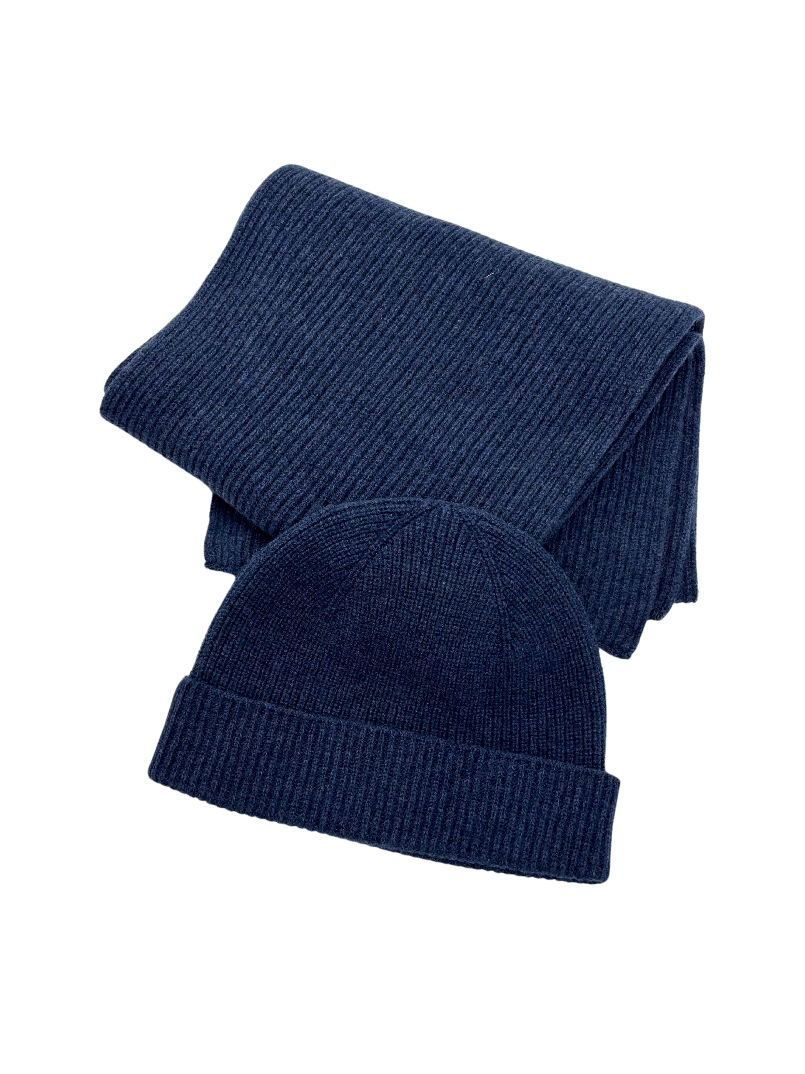 Beanie & Schal Kaschmir mittelblau