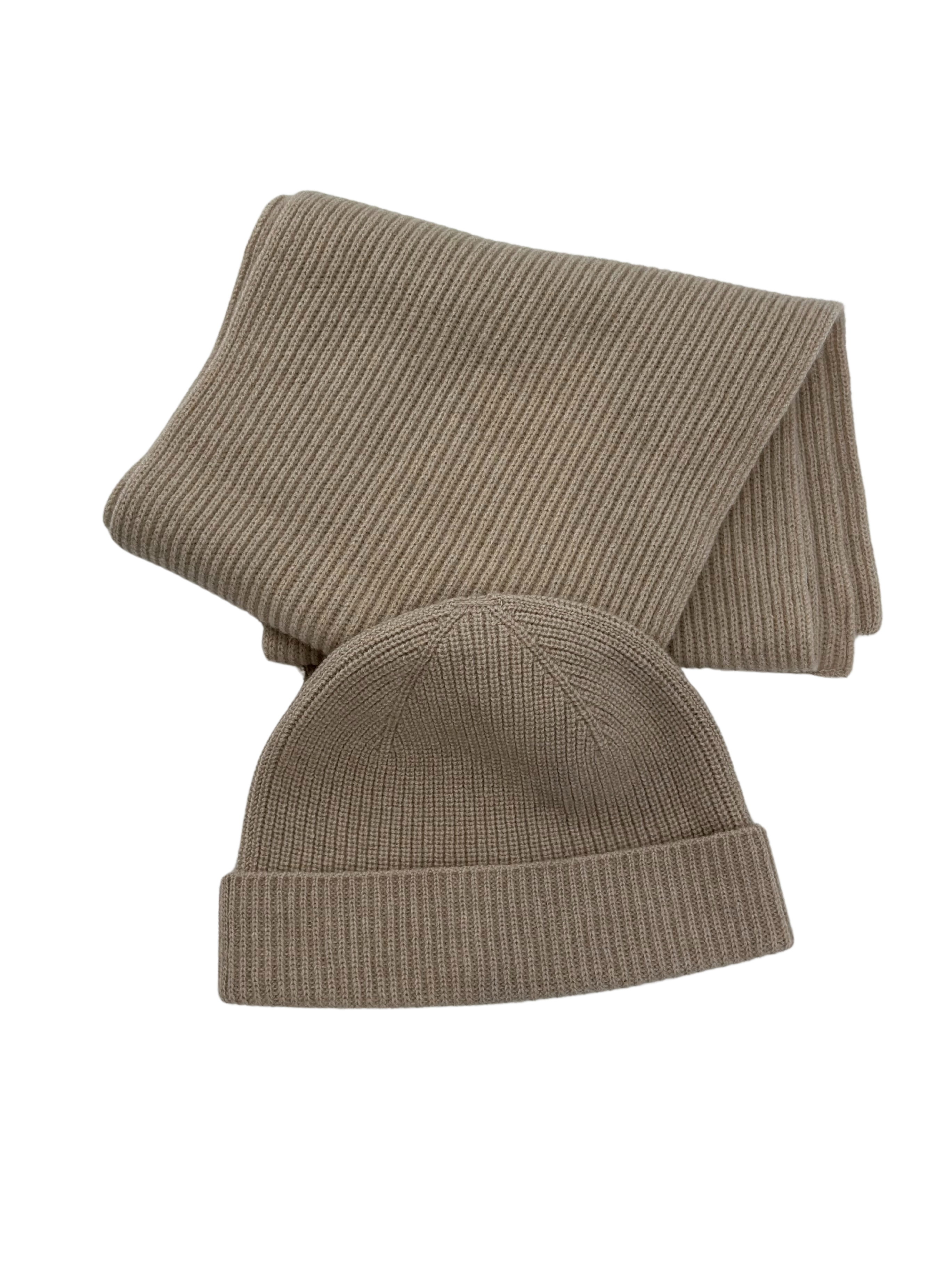 Beanie & Schal Kaschmir beige