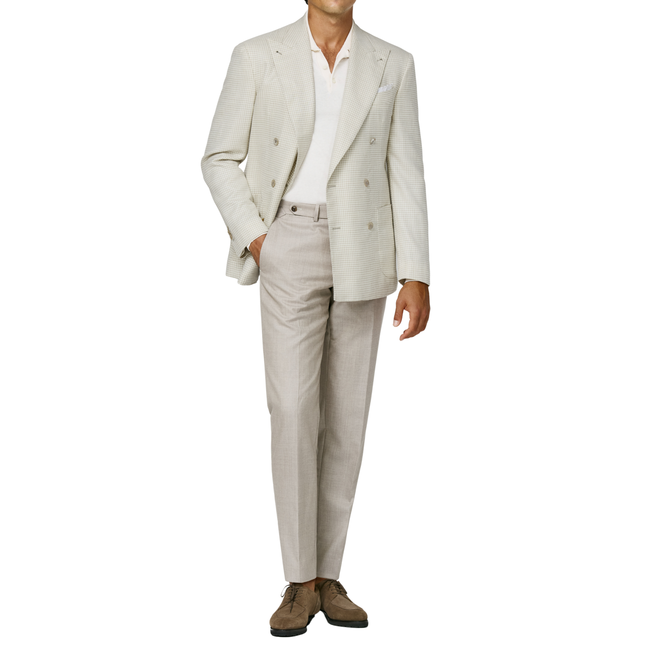 Sakko in ivory-ecru houndstooth