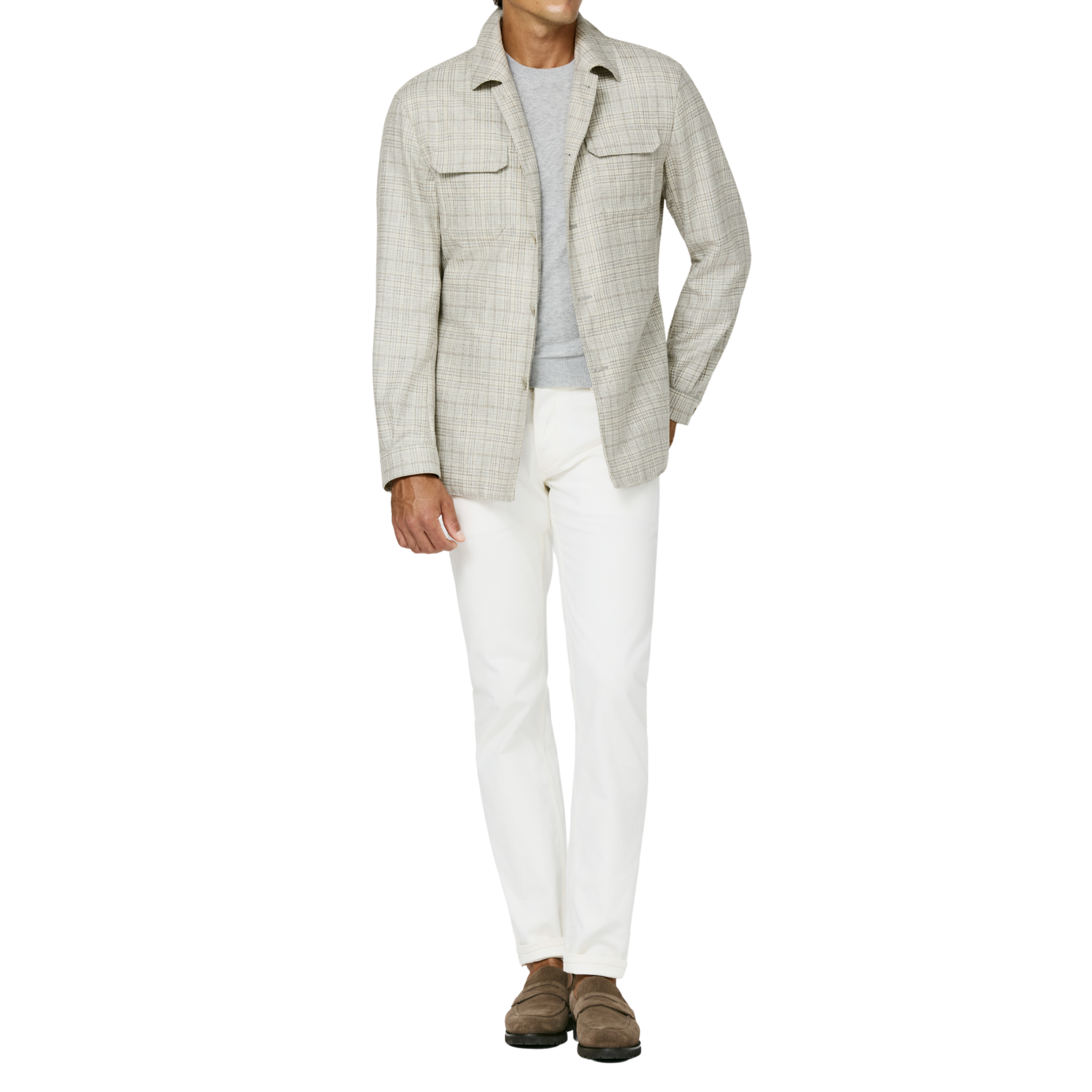 Sakko in Ivory-Oatmeal mit doppeltem Windowpane-Muster