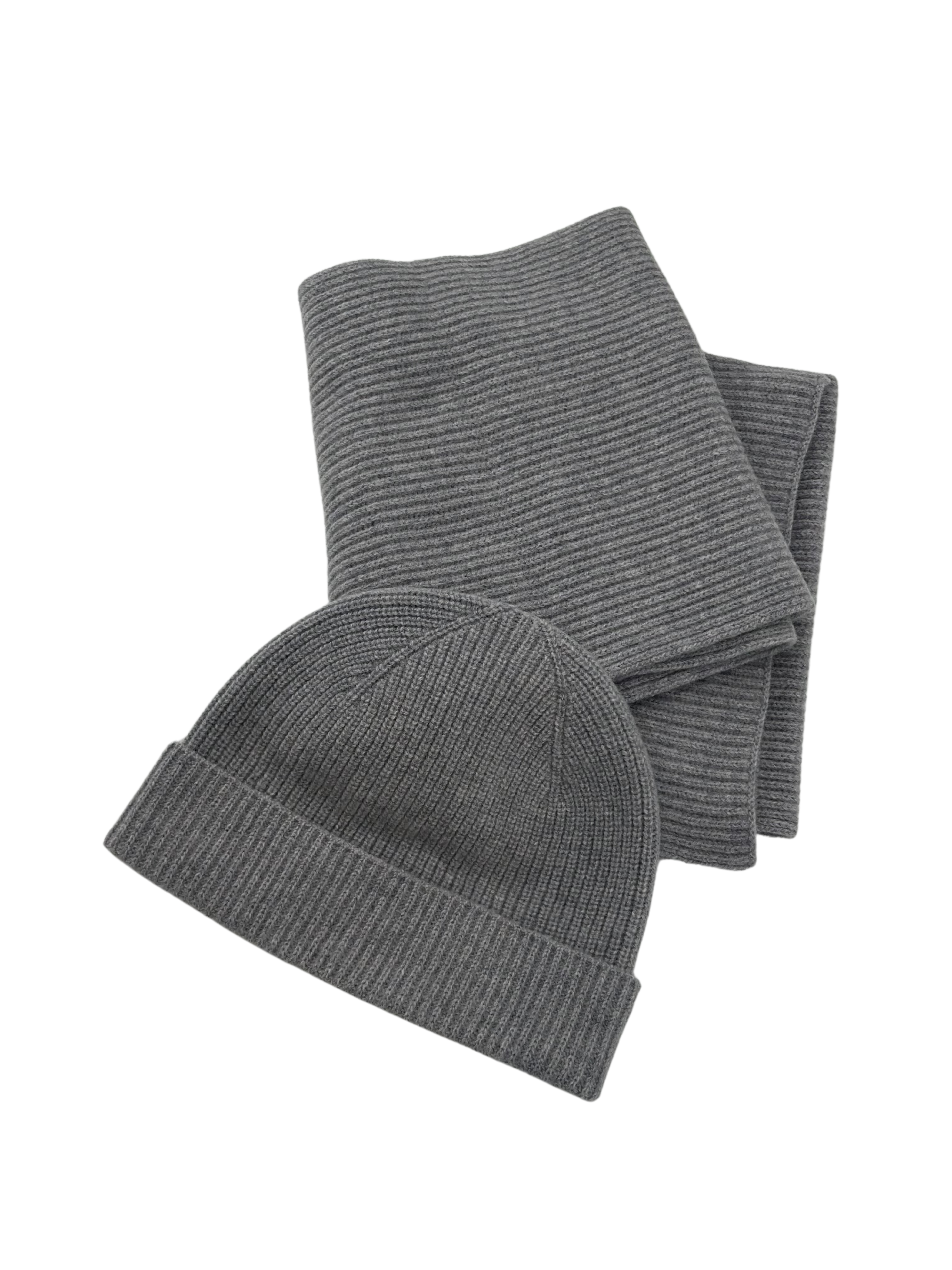 Beanie & Schal Wolle / Cashmere hellgrau
