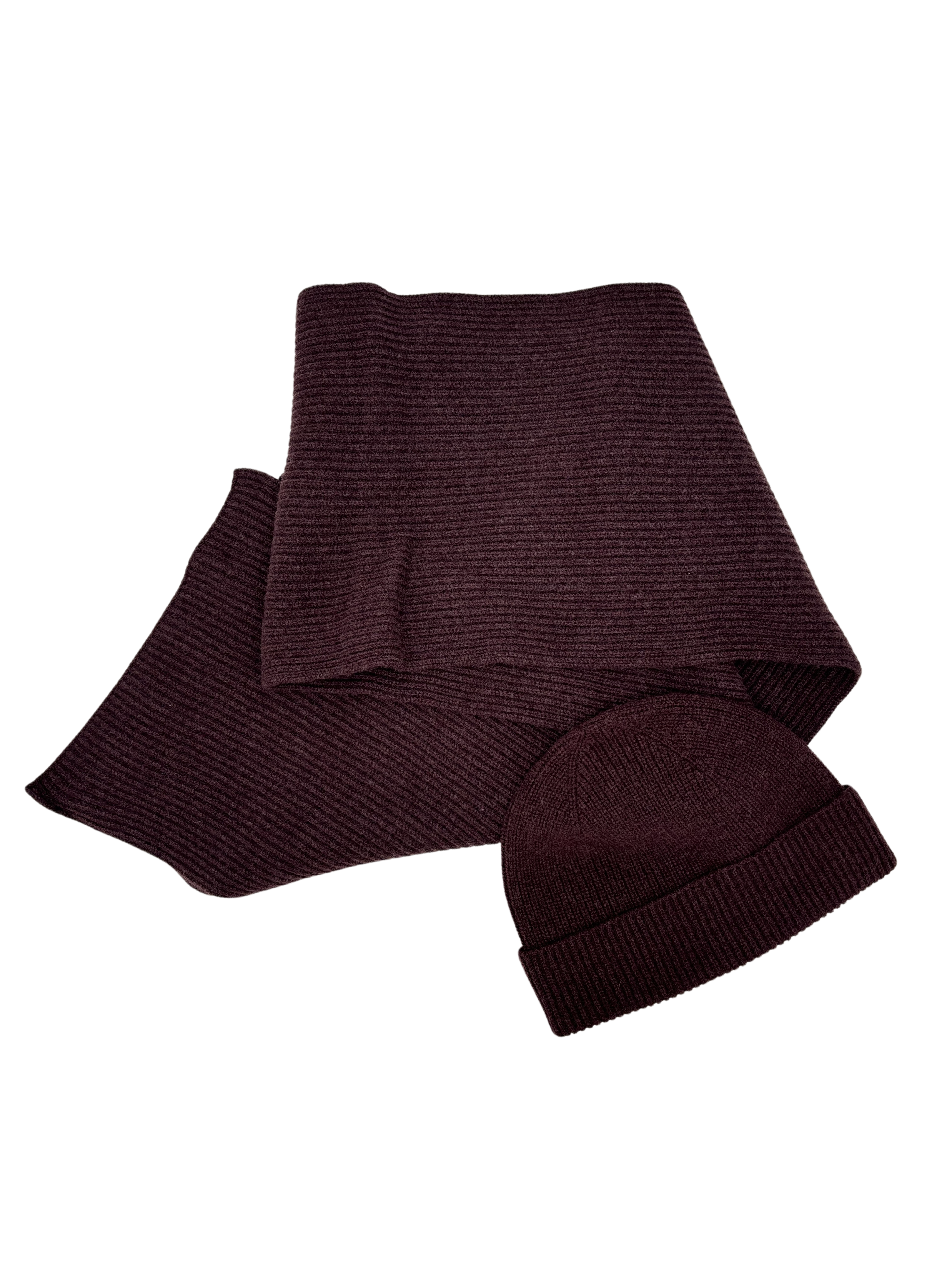 Beanie & Schal Cashmere weinrot