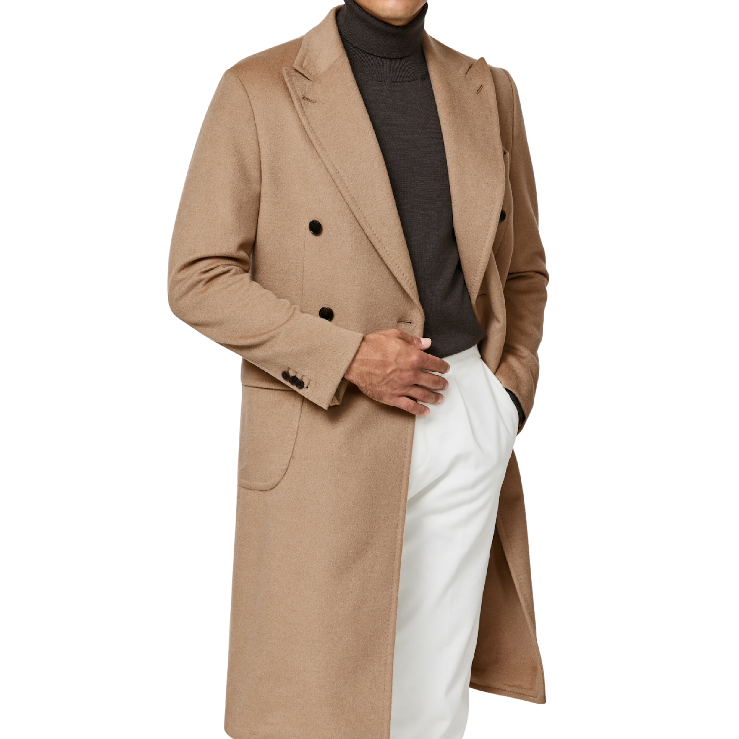 Kaschmirmantel - Doppelreiher in beige (camel)