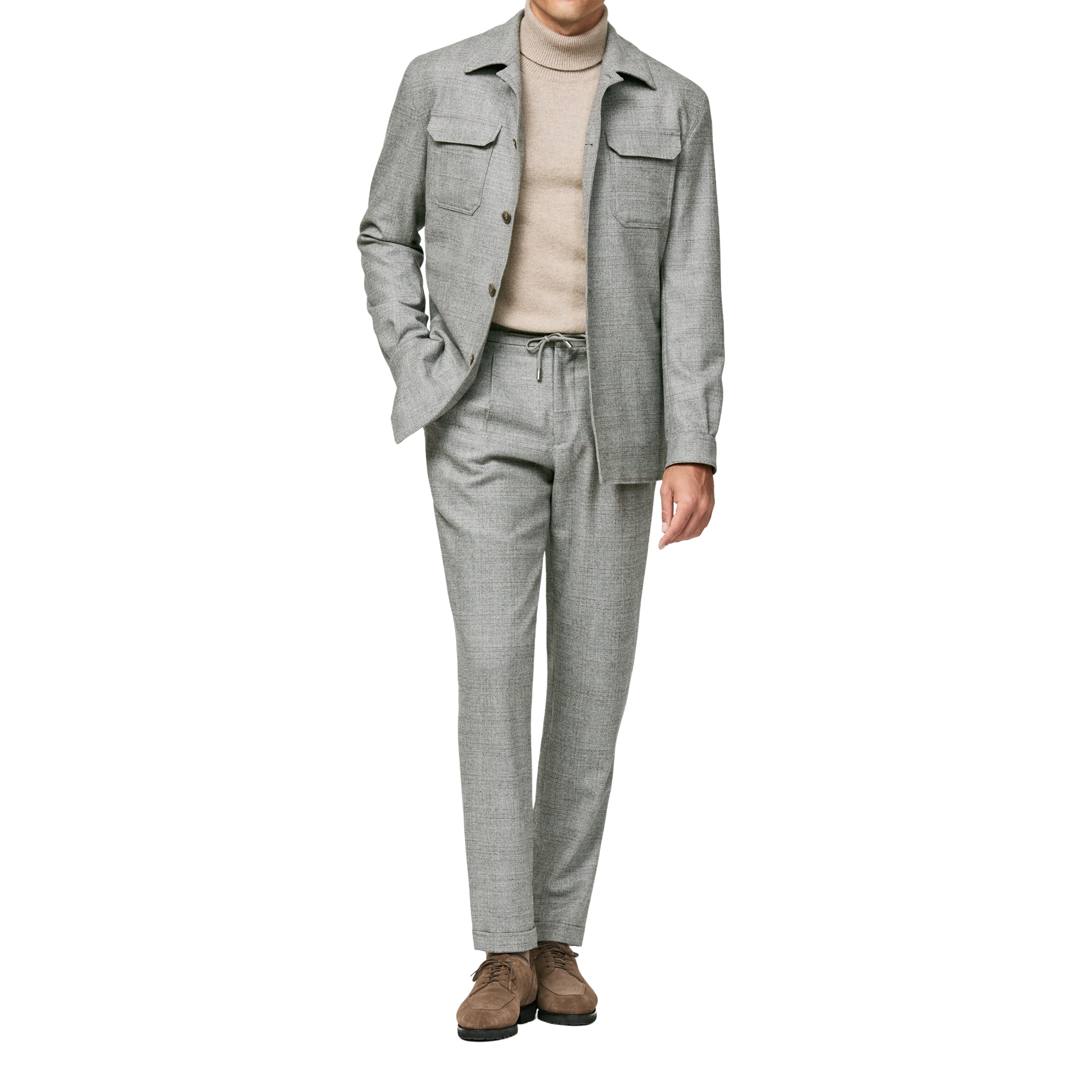 Grauer Shirtjacket Anzug mit pinken Overcheck