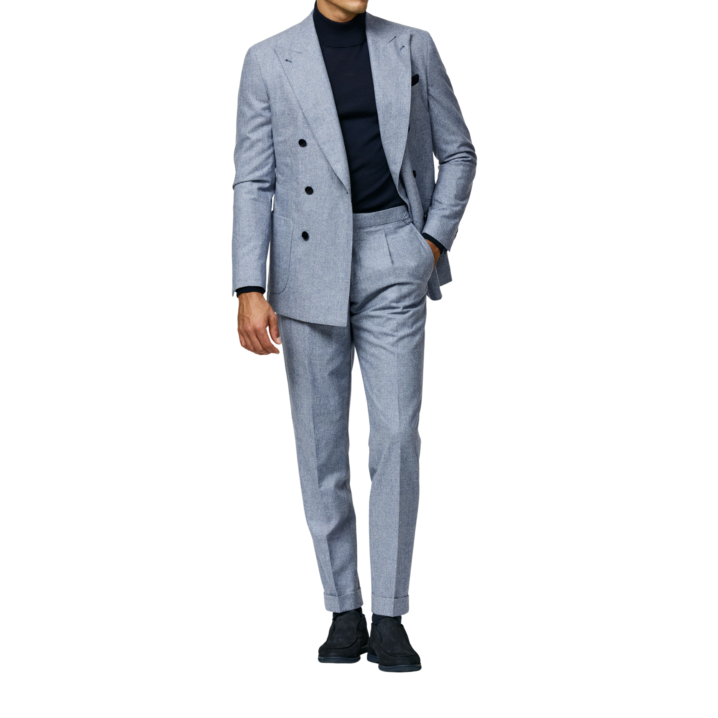 Doppelreiher in Royalblau & Off-White aus Wolle-Kaschmir mit Glencheck