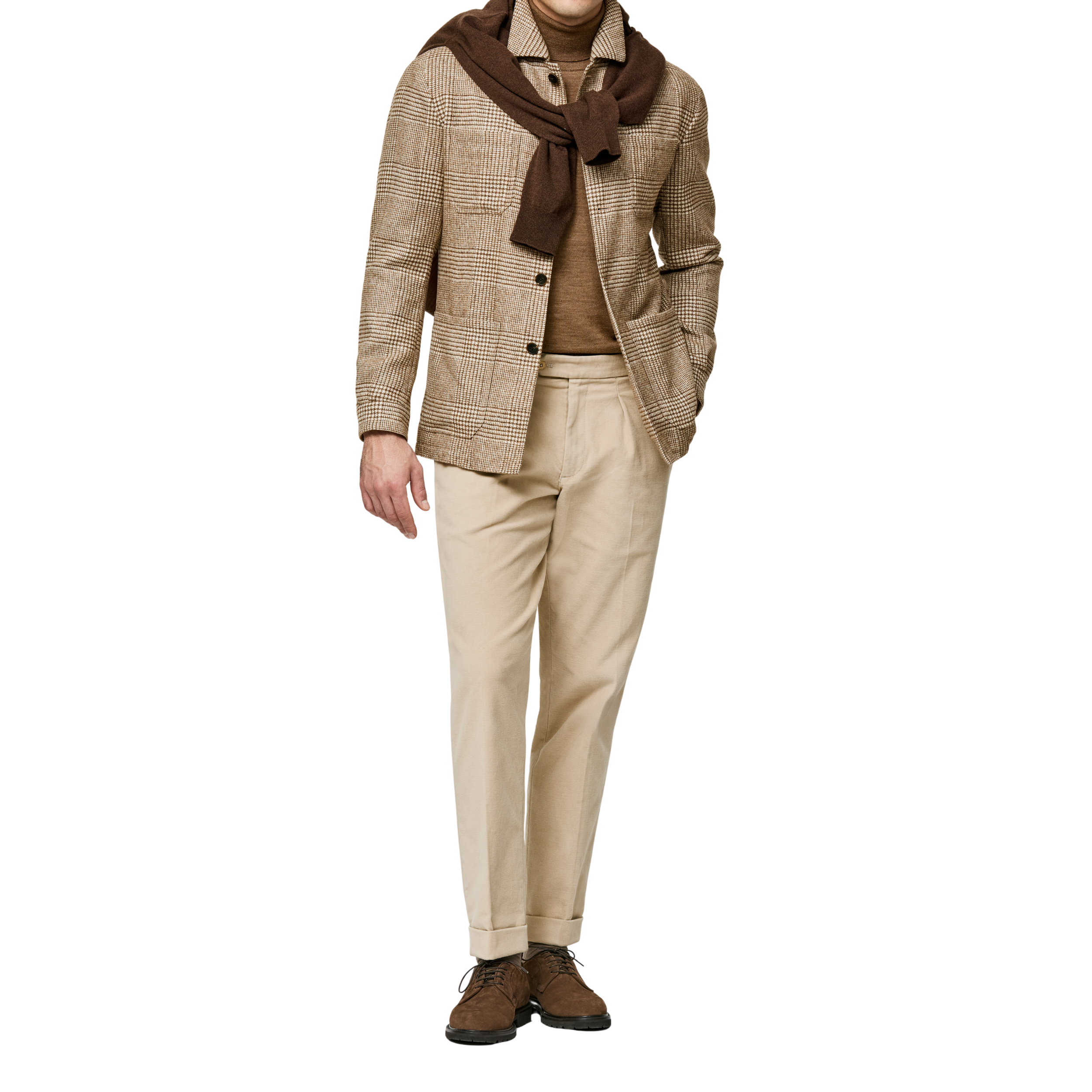 Cremefarbene Shirtjacket mit Braunem Glencheck