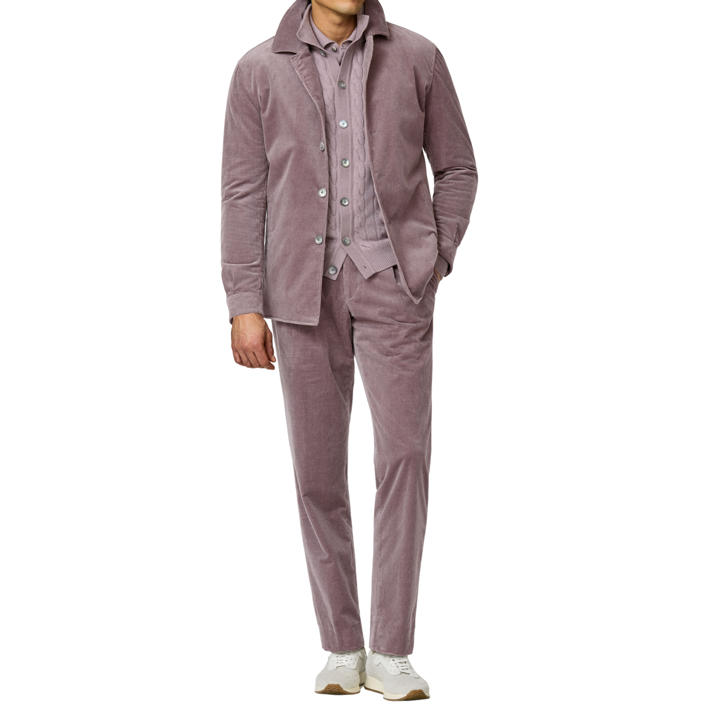 Anzug in mauve Cord aus Baumwolle und Stretch