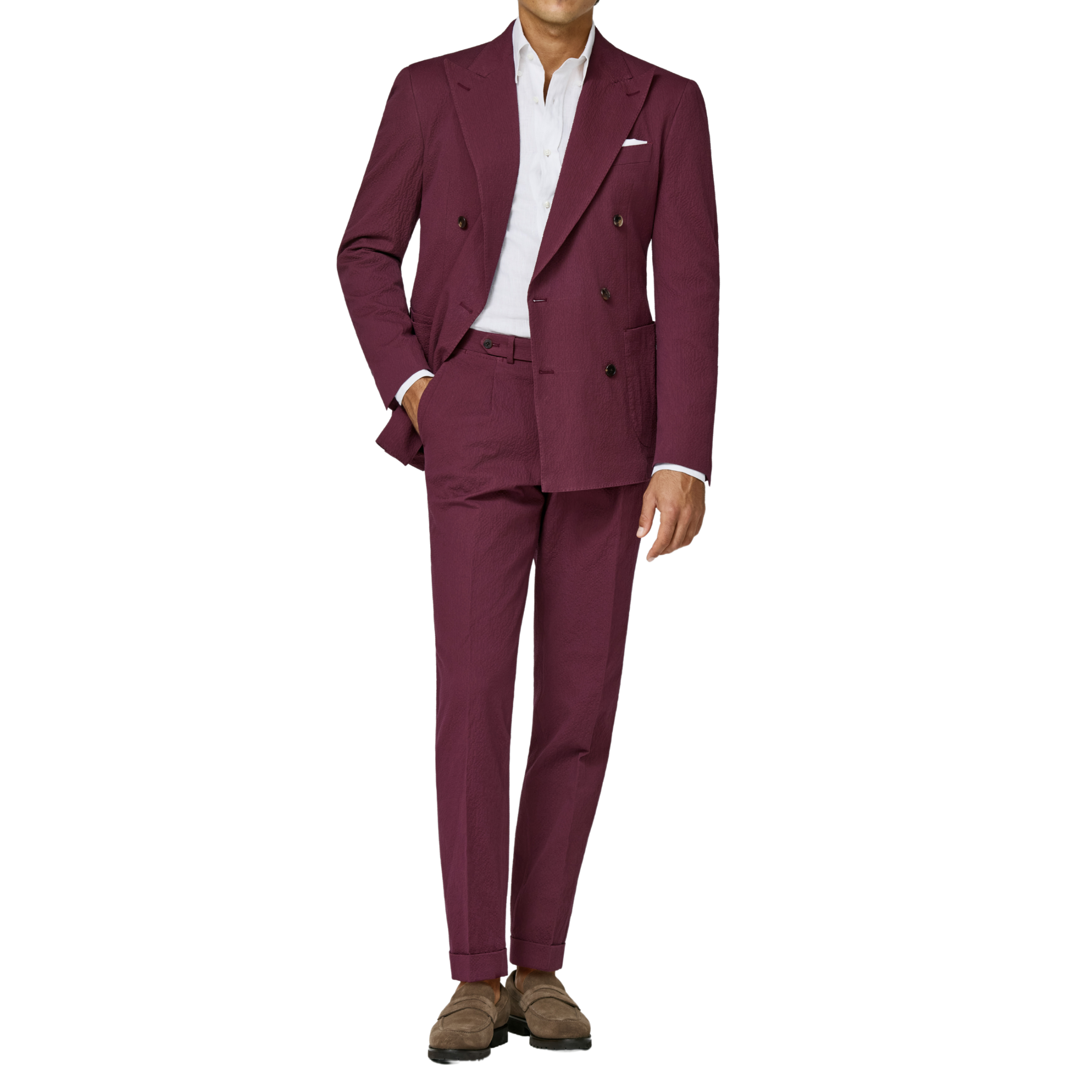 Anzug in autumn red seersucker