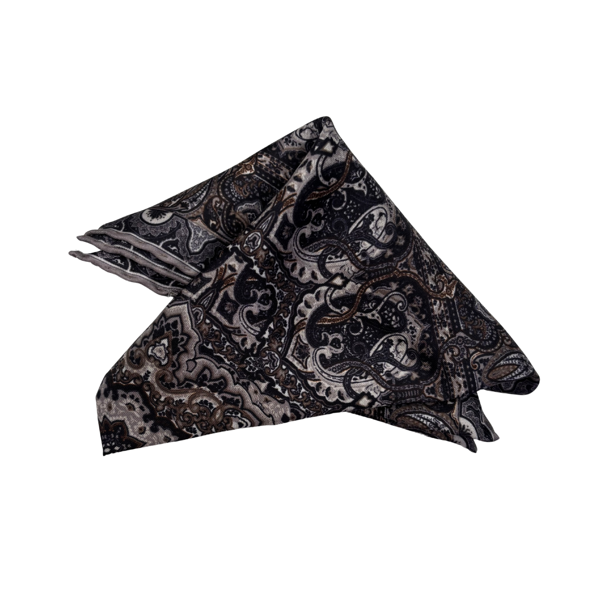 Einstecktuch in Anthrazit & Braun mit Paisley-Muster
