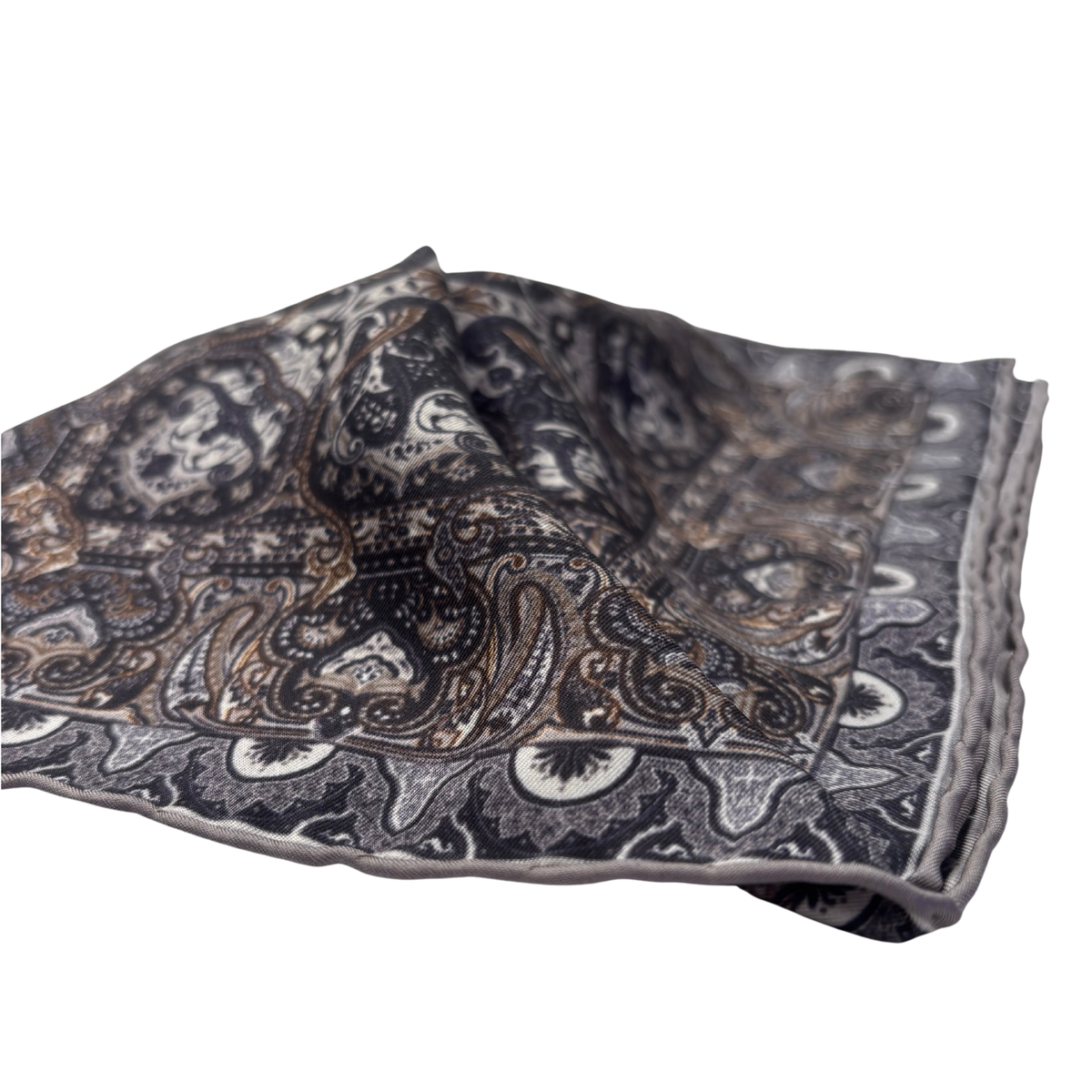 Einstecktuch in Anthrazit & Braun mit Paisley-Muster