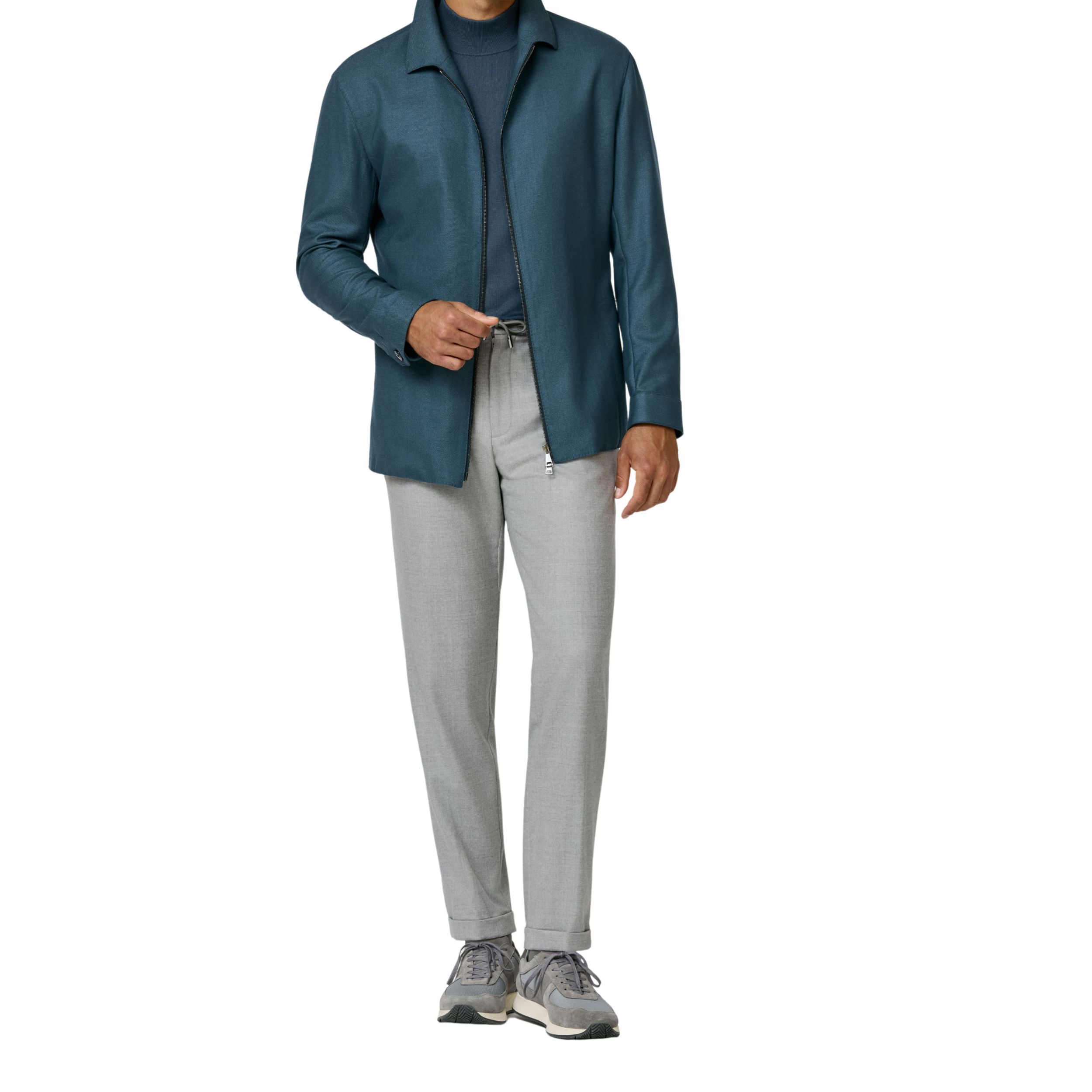 Shirtjacket in Storm Blue aus Wolle-Seide Natur Stretch