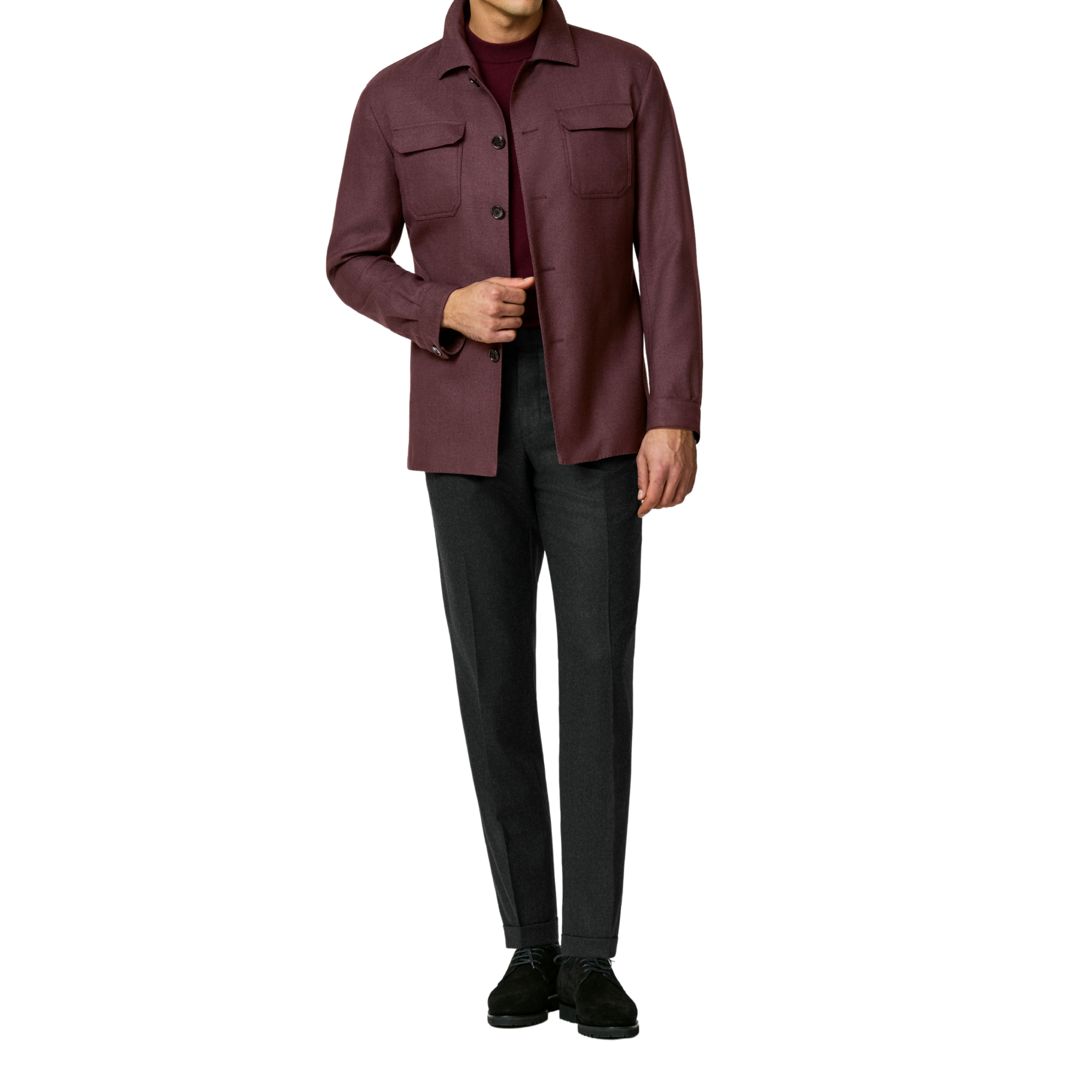 Shirtjacket in Weinrot aus Wolle-Seide und Stretch
